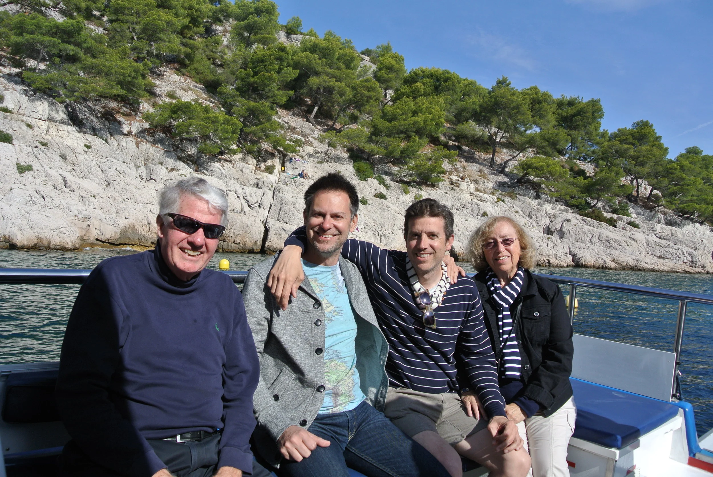 Wally’s dad, Duke, Wally and the infamous Shirl on their boat excursion to see the calanques