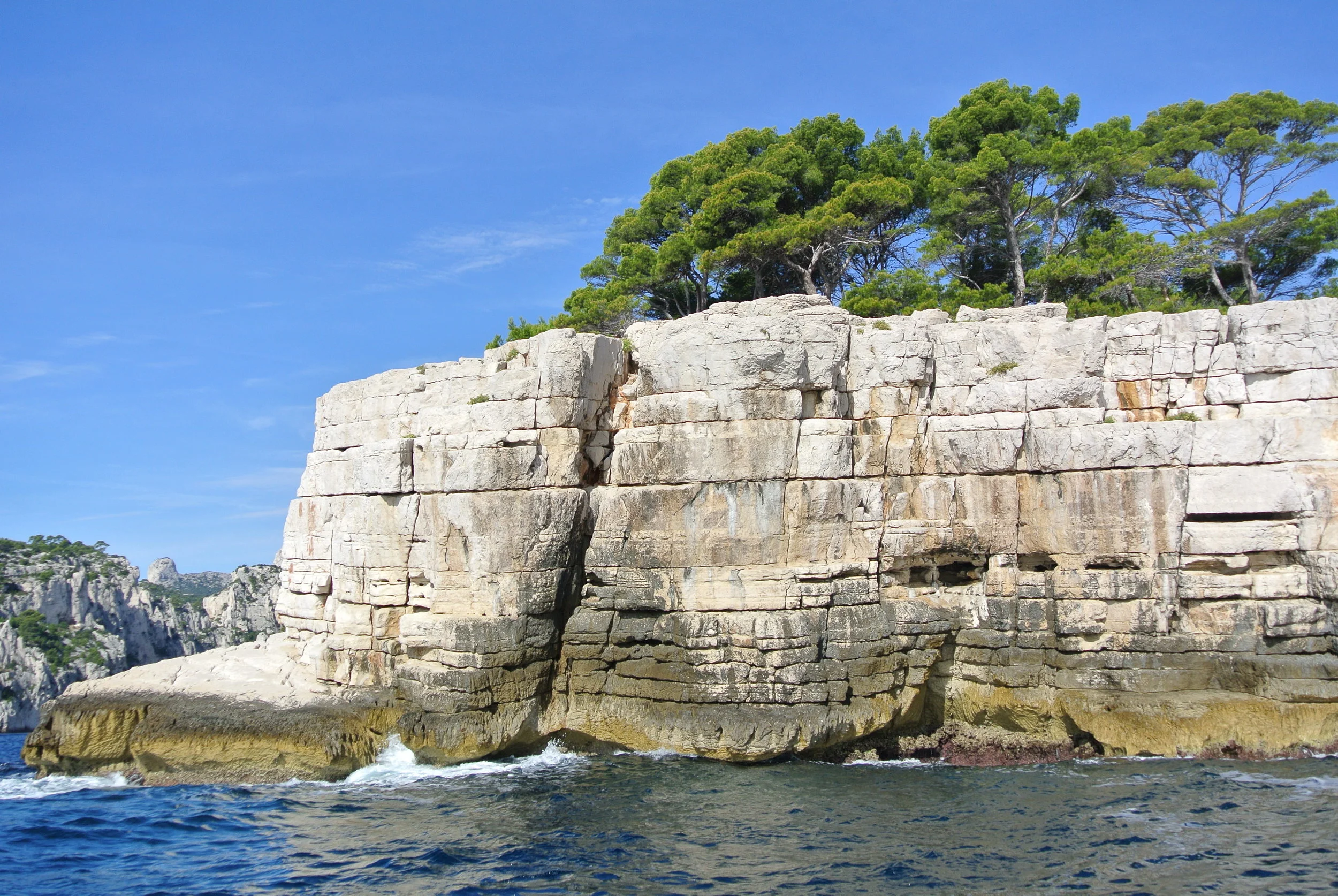 The struggle of nature: Water wears away at the cliffs while plant life somehow finds a way to take hold