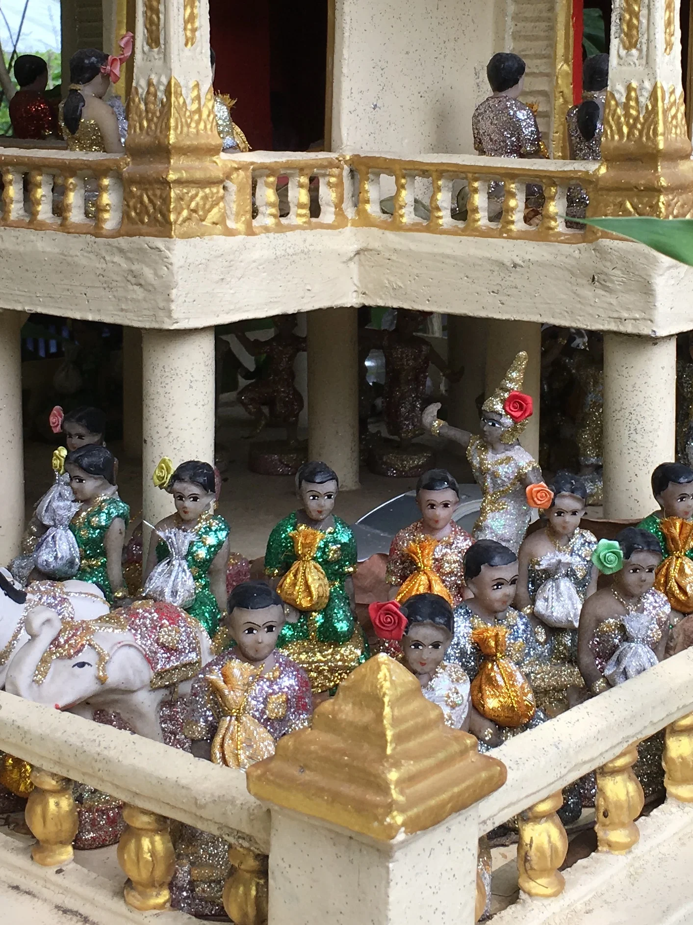 Much like in Egyptian tombs, spirit houses often include figurines of servants to wait upon the guardian spirits, along with elephants for transport and dancers to entertain