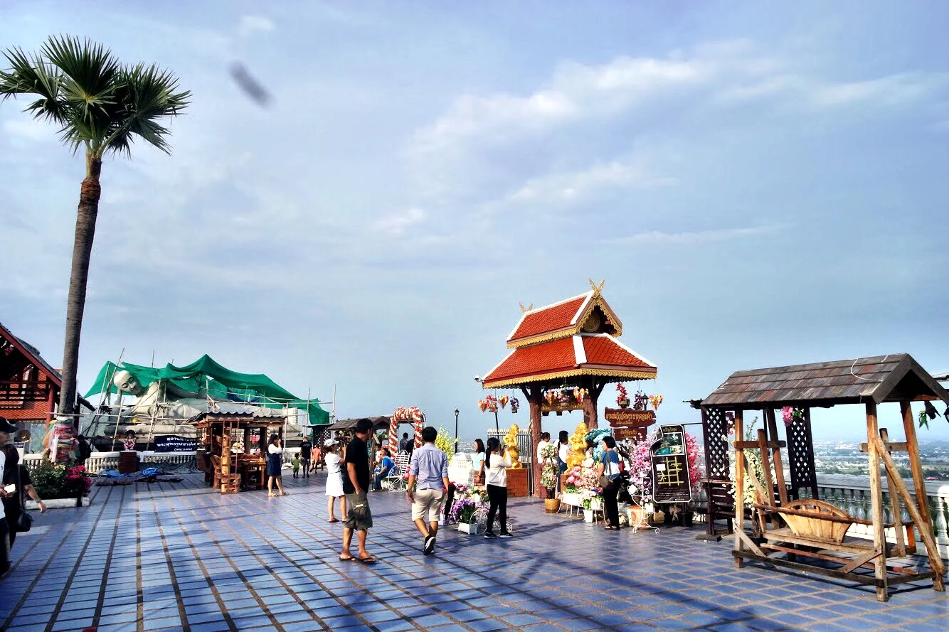 The festive plaza that overlooks the countryside at one end of the temple