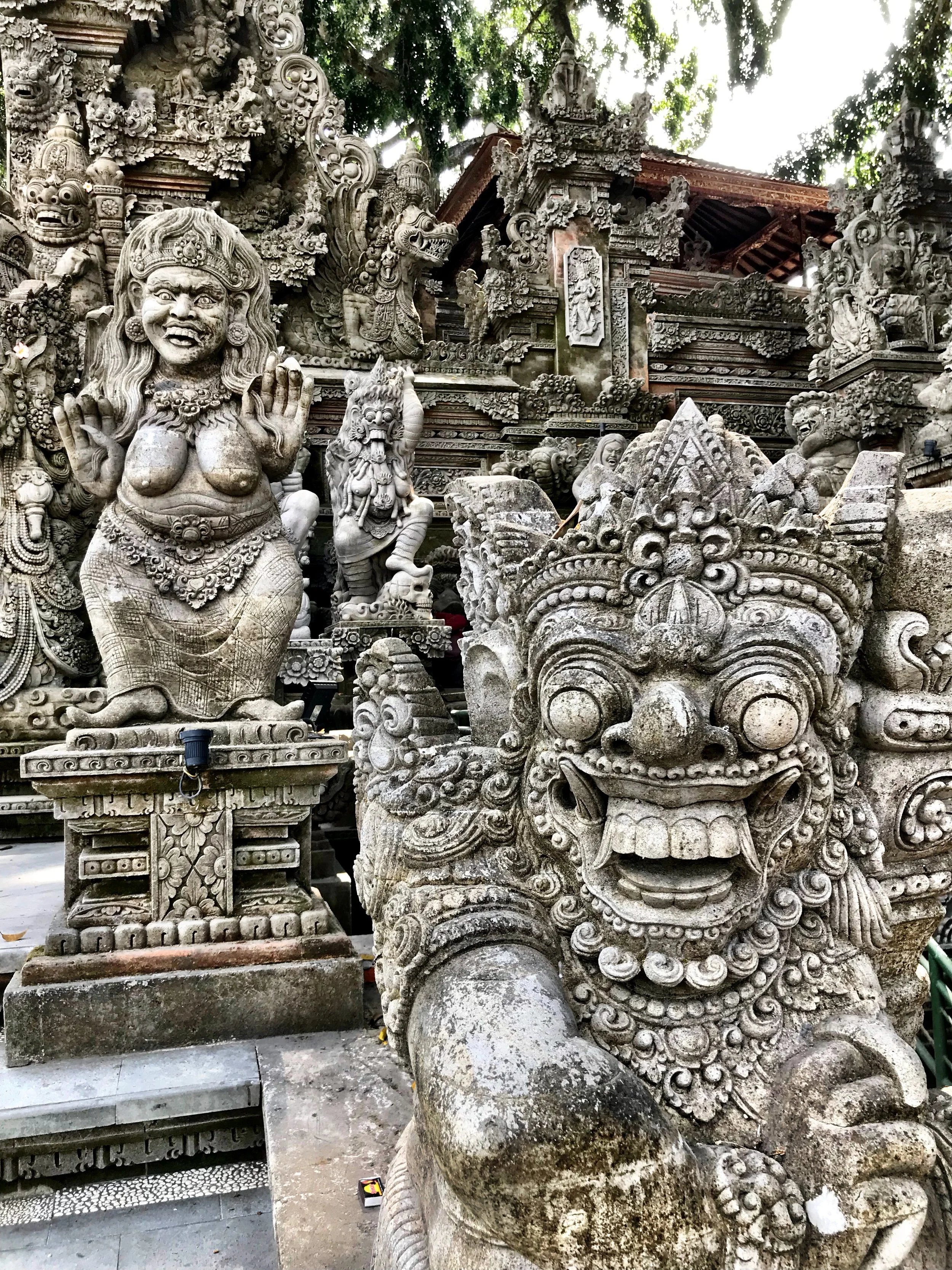 The entrance to the pura dalem has creepy creatures everywhere you look