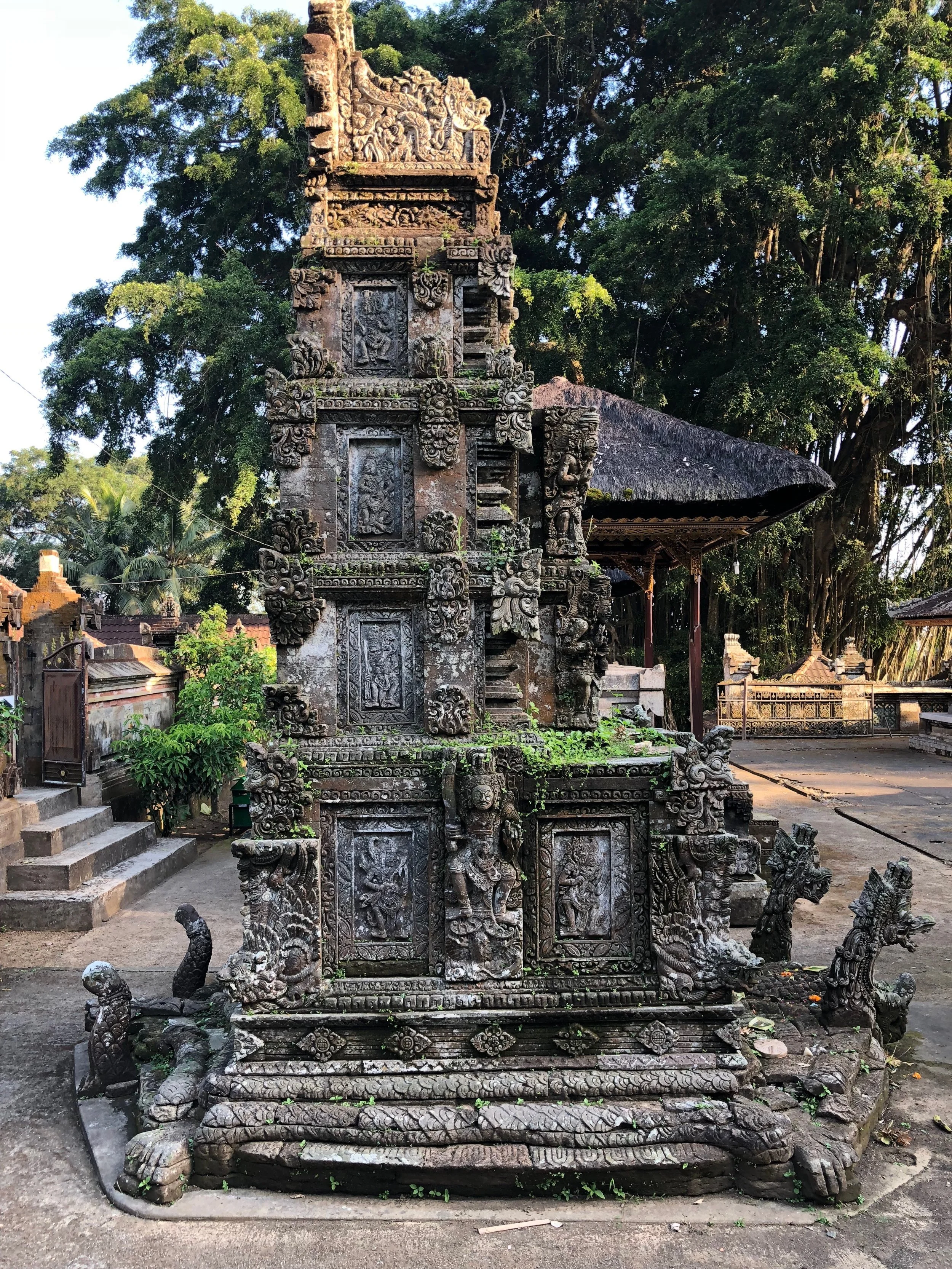This intricately carved padmasana shrine, or lotus throne, is dedicated to the Hindu trinity of Brahma, Vishnu and Shiva