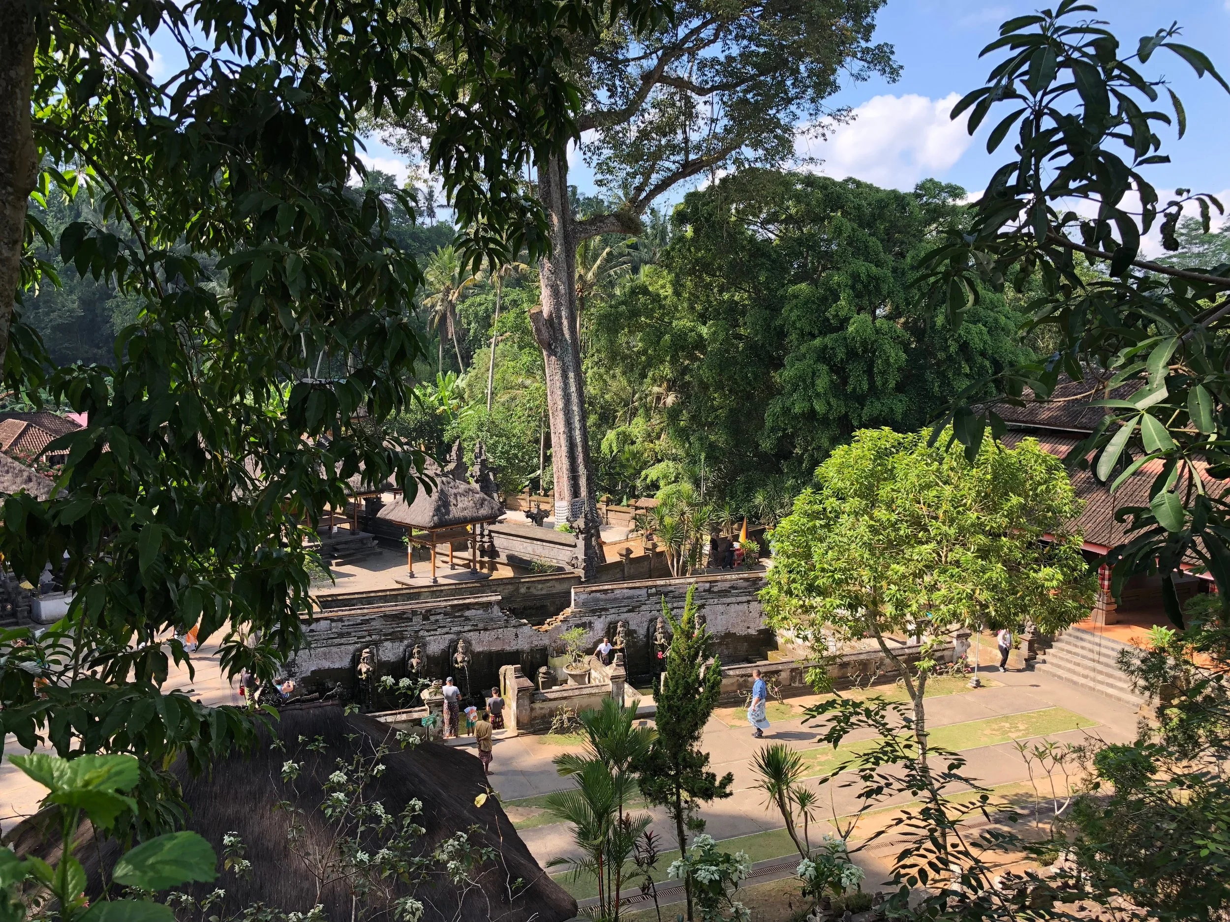 Flights of stairs lead down to the Goa Gajah complex