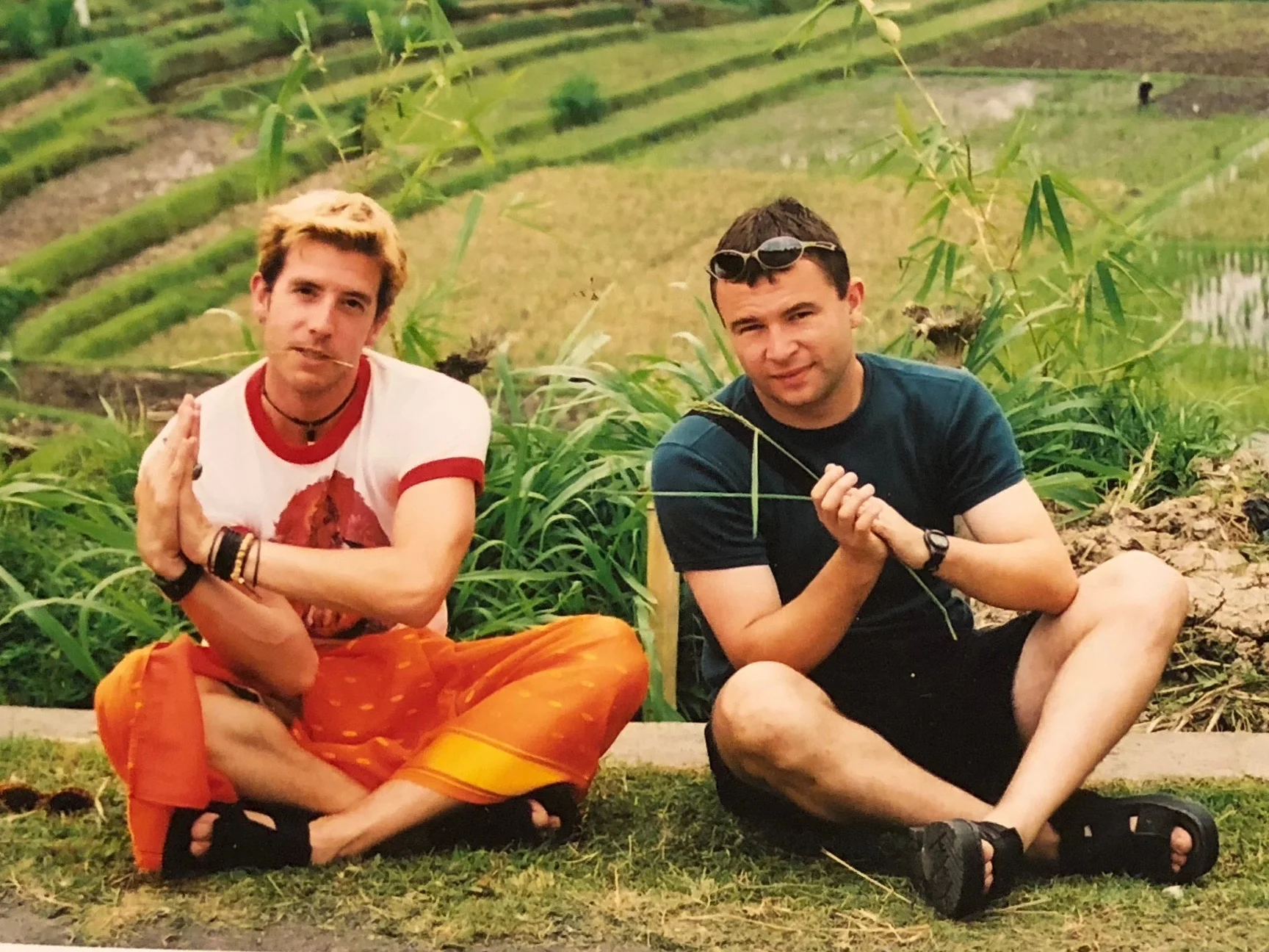 I decided to bleach my hair before our trip to Bali back in 2001. Here Malcolm and I tried posing as Dewi Sri, the goddess of rice