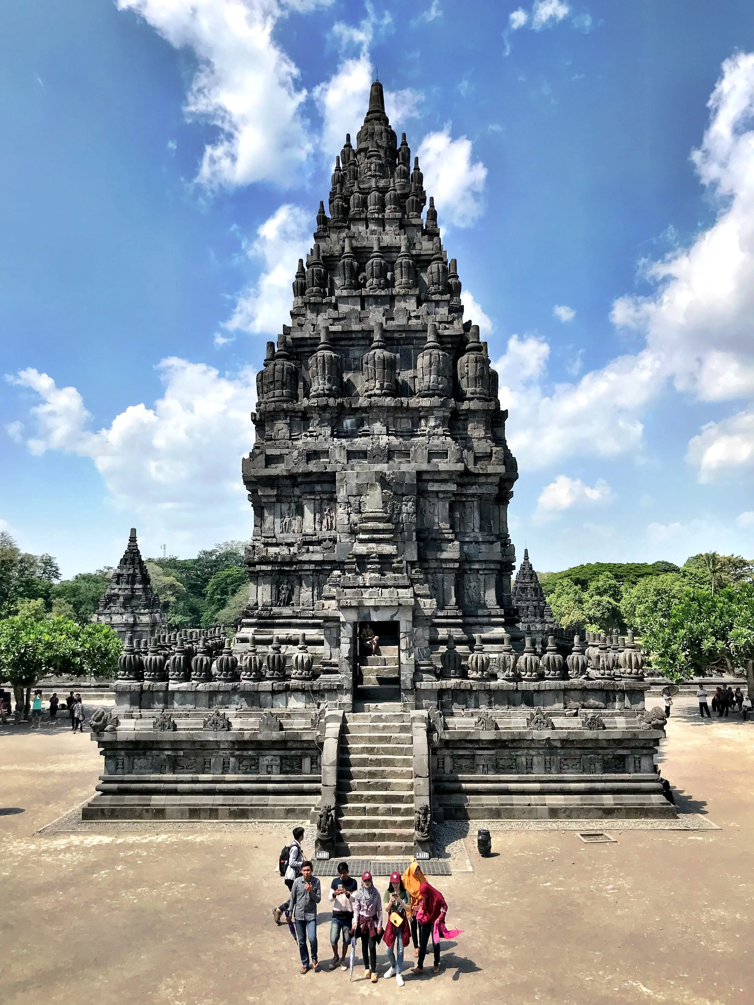 The complex contains temples to the Hindu trinity and the creatures they rode