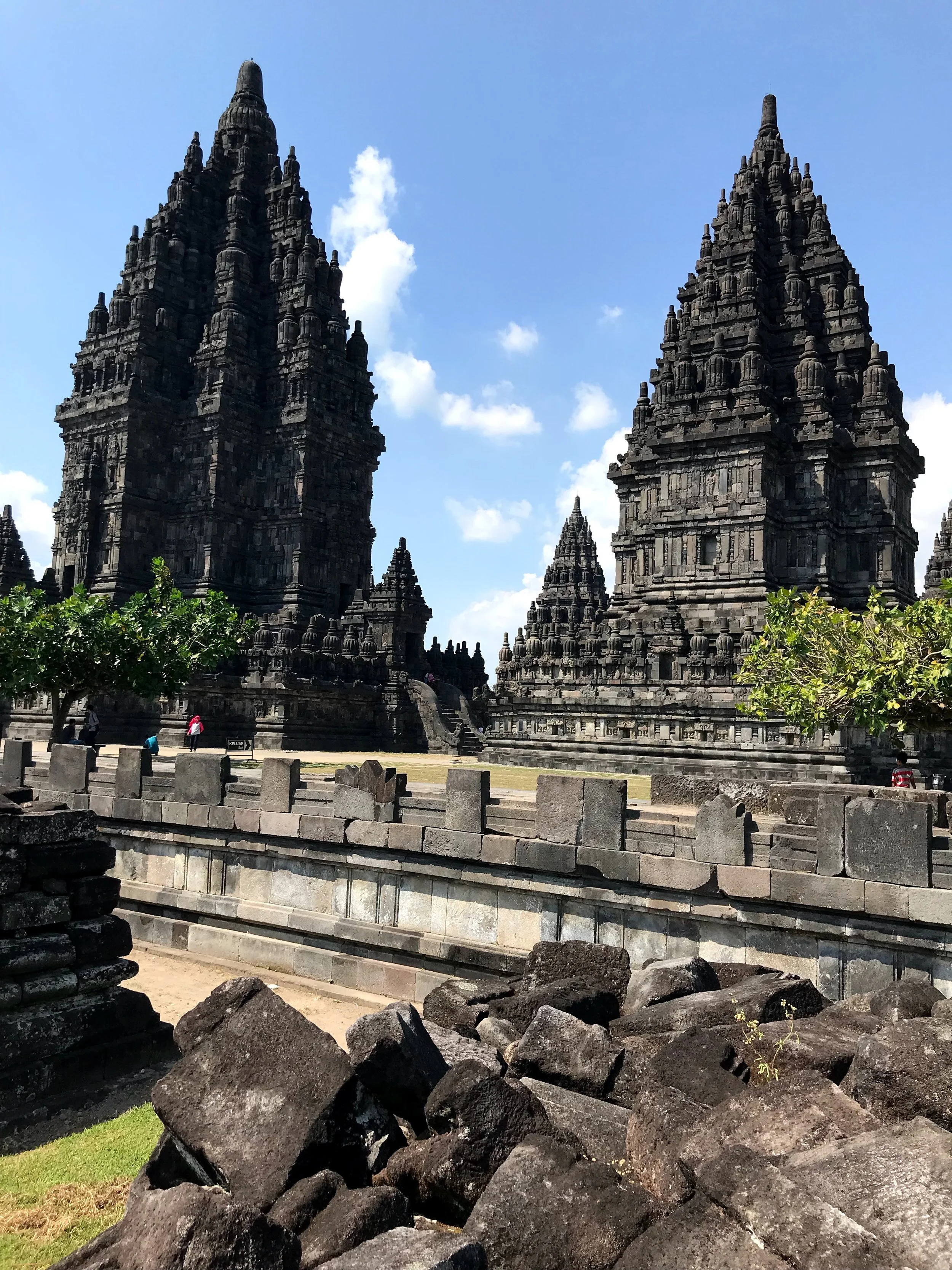 The peaks of the temples rise into the sky — a bit higher than Borobudur