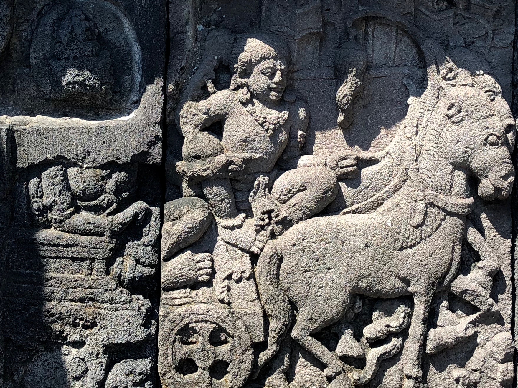 The Temple of Vishnu is decorated with carvings retelling the epic battles of Krishna