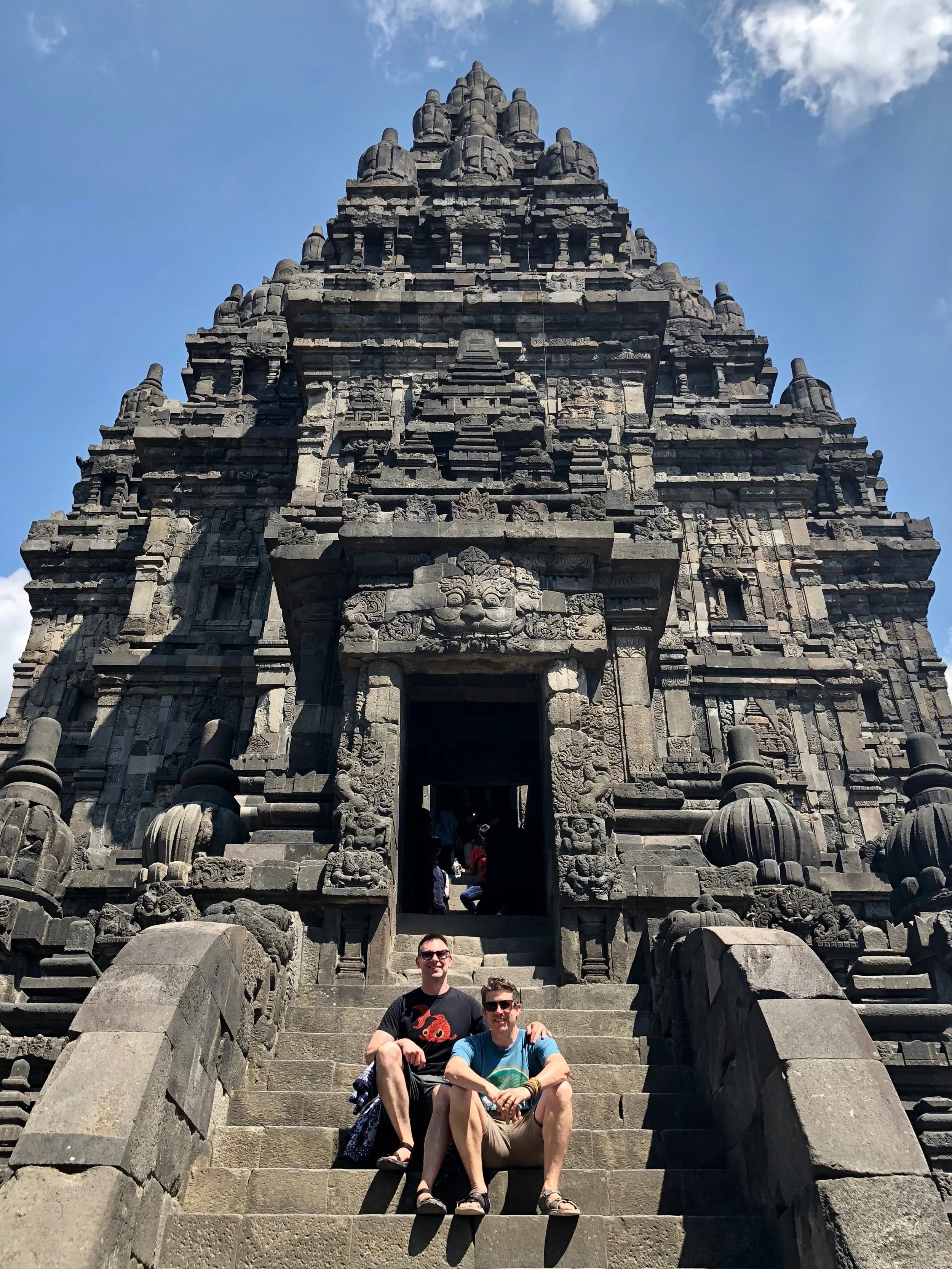 Duke and Wally take a break on the steps leading up to one of the temples