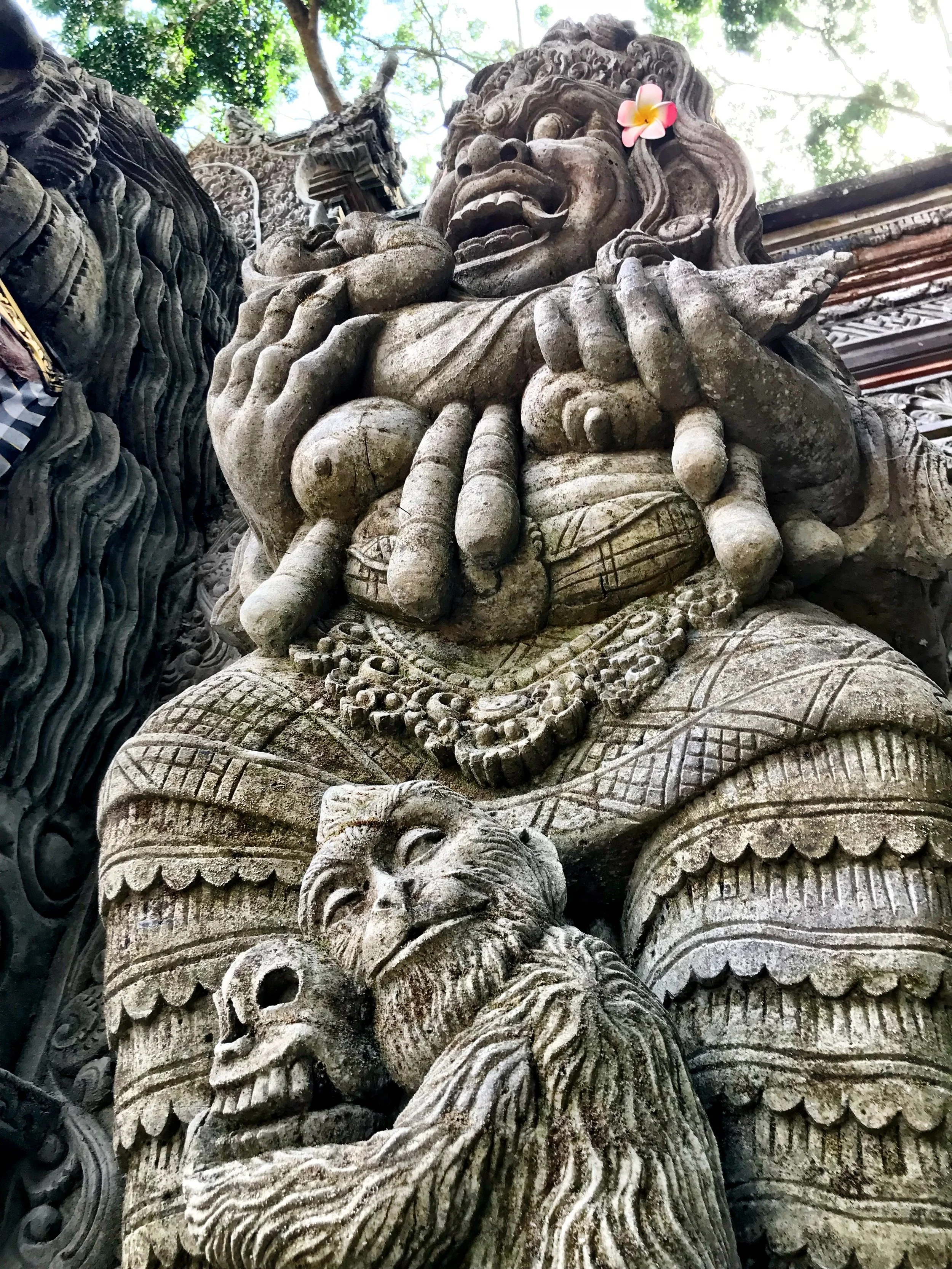Randga statues can be found out front of temples of death, like the one in Ubud