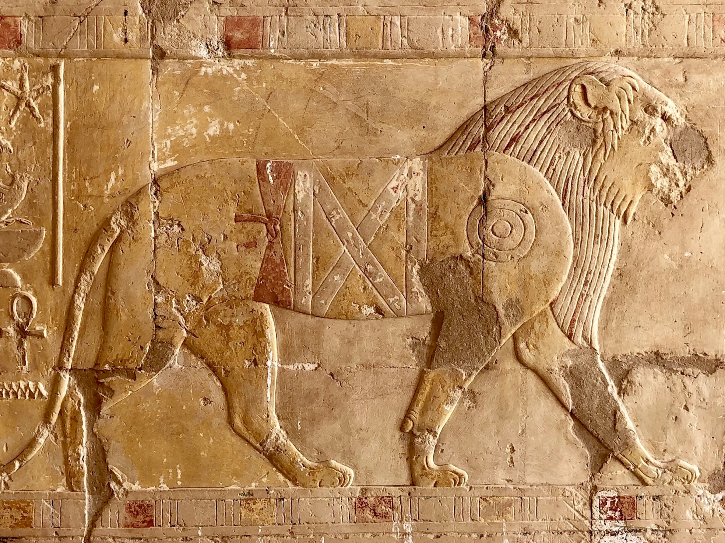 A beautiful carving of a lion, one of the exotic animals from the expedition to the mysterious land of Punt — no one is quite sure where exactly it was