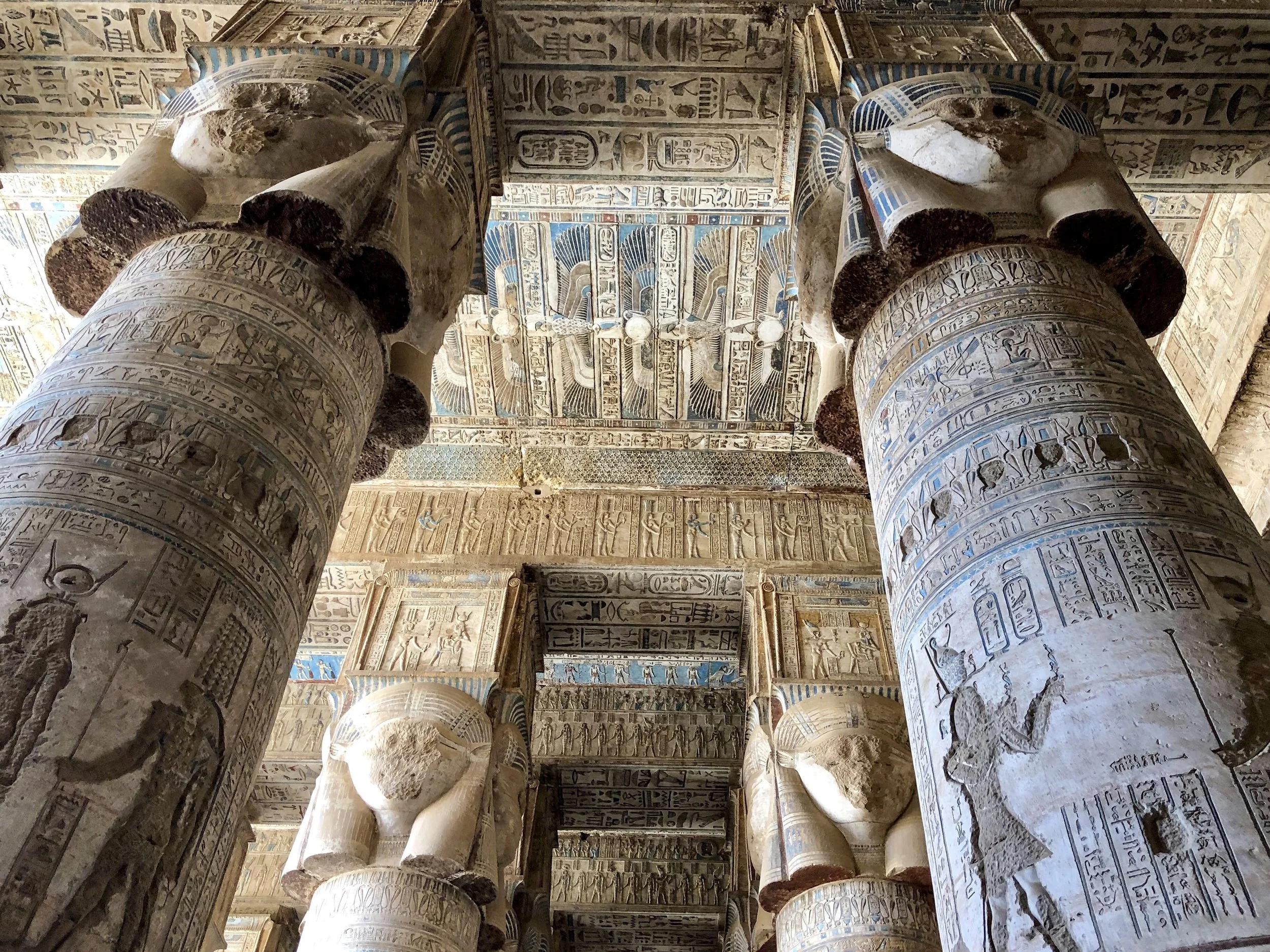 It’s sad to see that every single image of Hathor atop the columns has been vandalized