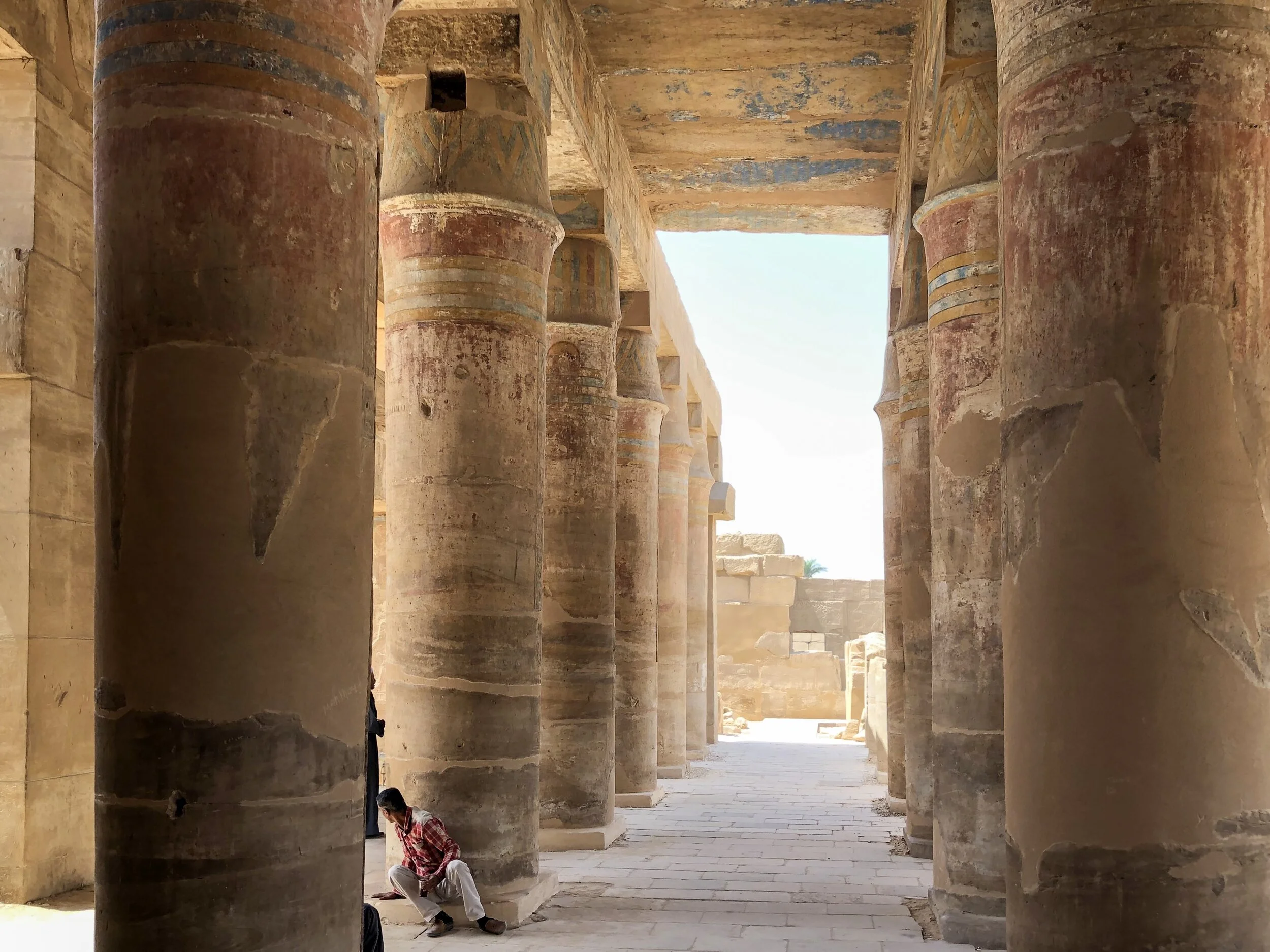 Off to the side of the complex is the Akh-Menou, or Thutomose III’s Festival Hall, featuring tentpole columns