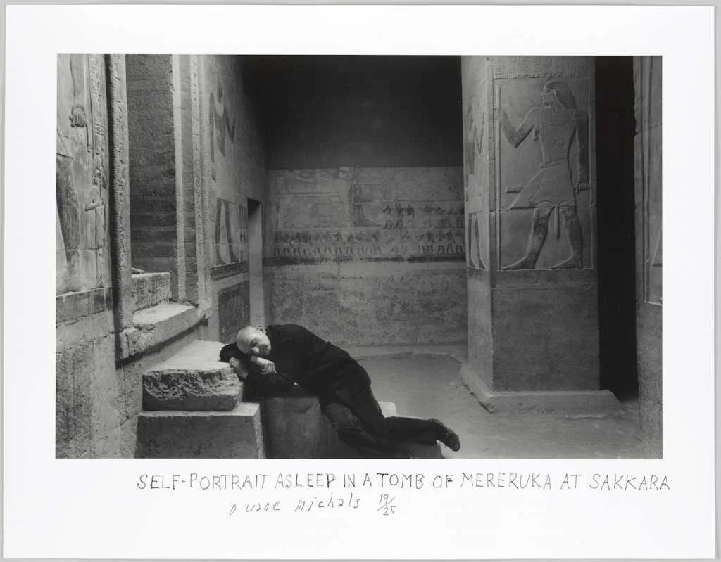 The renowned gay photographer Duane Michals takes an interesting self-portrait at the Tomb of Mereruka — surely one that our guide Ahmed would not have approved of