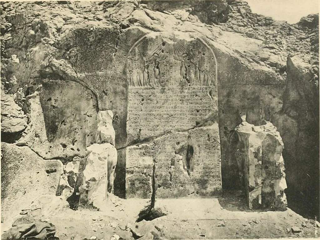 Akhenaten and his family can be seen worshipping the Aten (aka the sun) in a tomb carved into the cliffs outside of Amarna in this photo from 1903