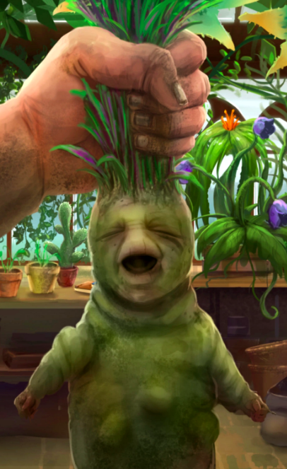 A baby mandrake root as seen in the Hogwarts greenhouses.