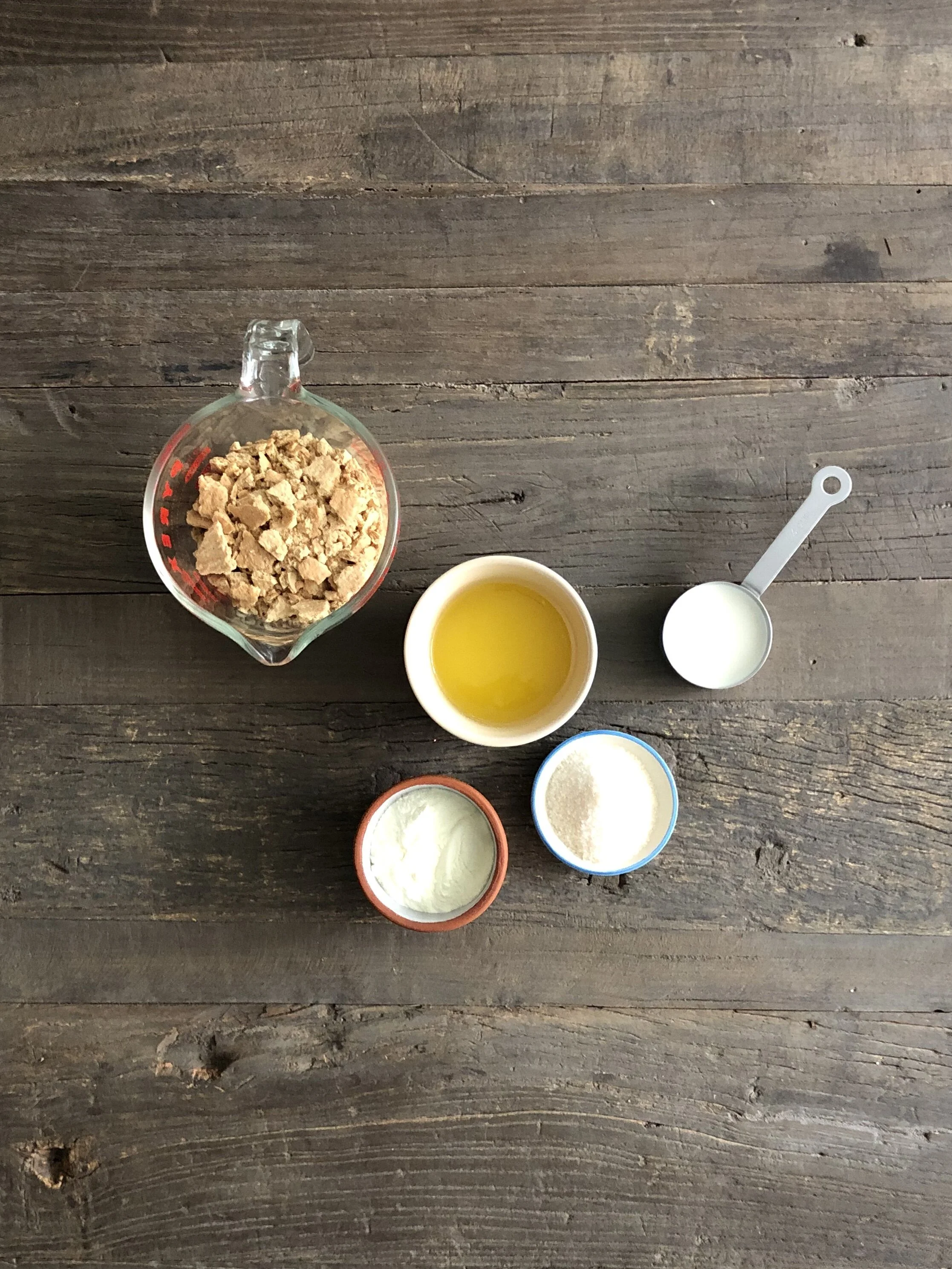 The first step is mix up the ingredients that could be used for a graham cracker crust — though here they’ll just create the base for the cookie dough.