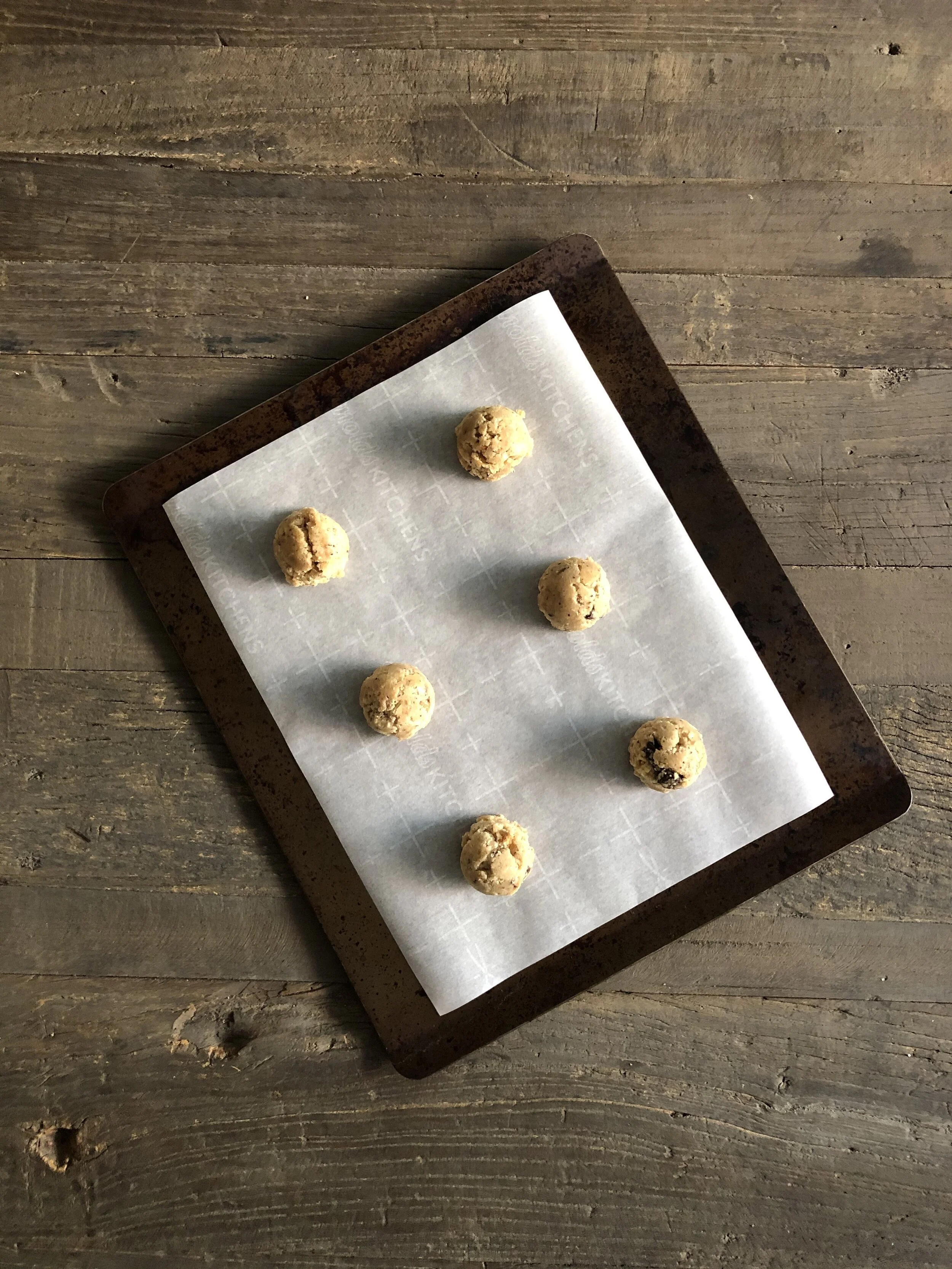 A cookie scoop helps shape the dough.