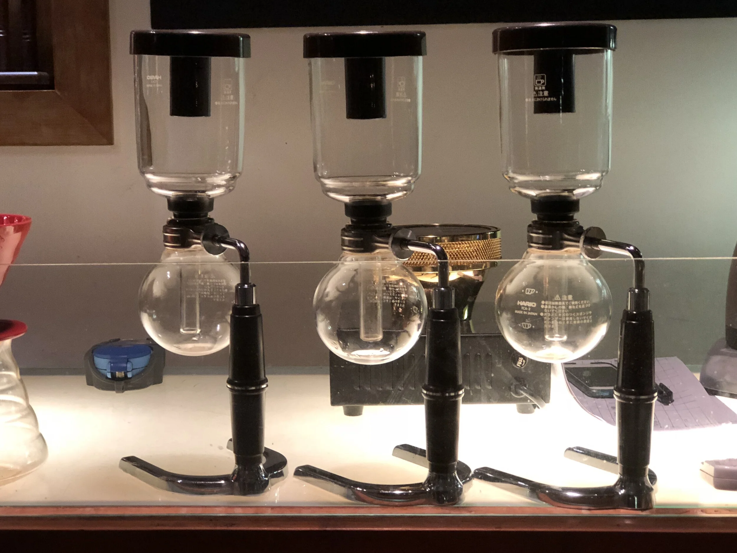 The siphons look like something out of a steampunk laboratory.