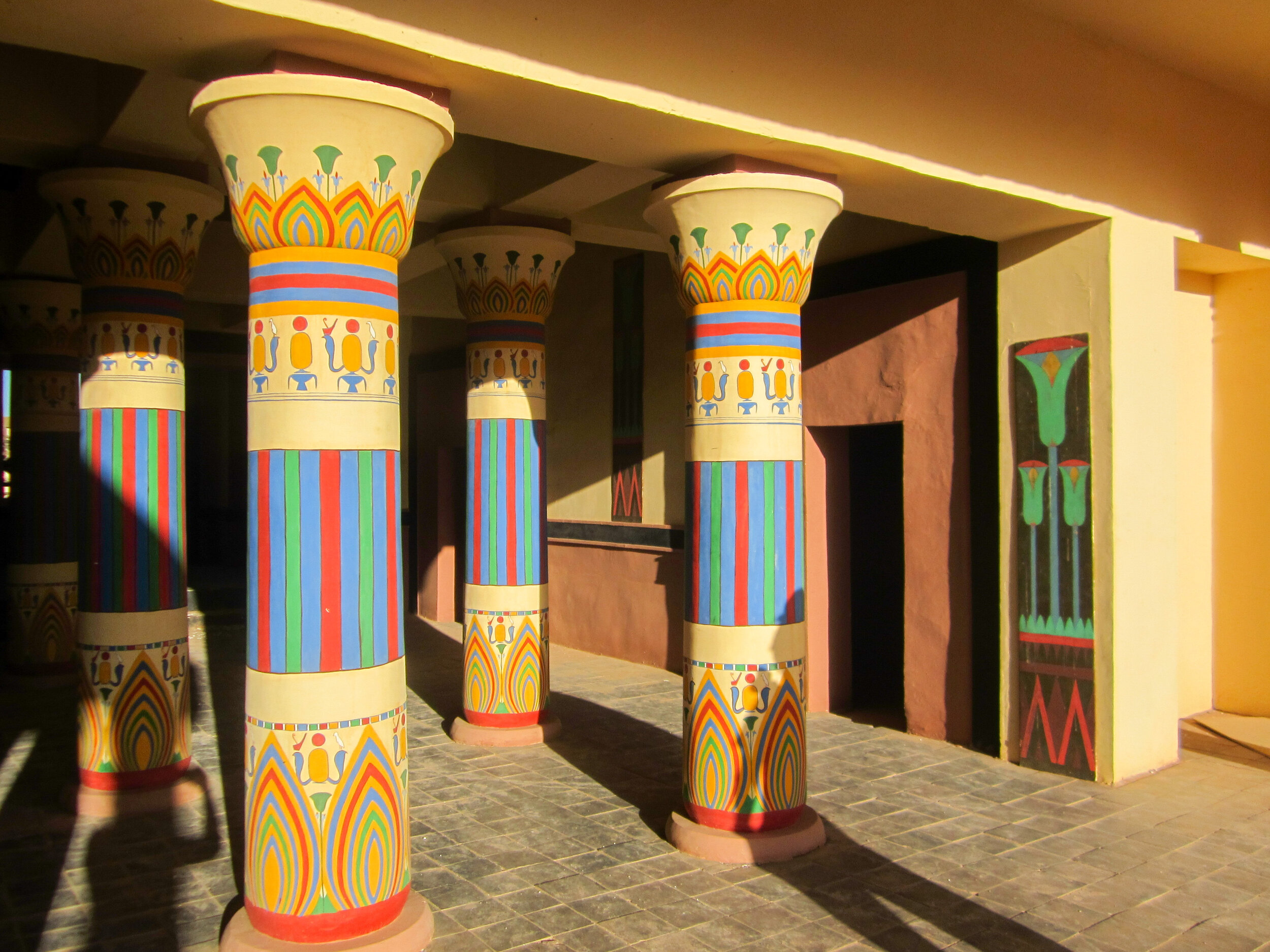 Vivid technicolor Egyptian temple interiors. I wonder what the hieroglyphics translate to?
