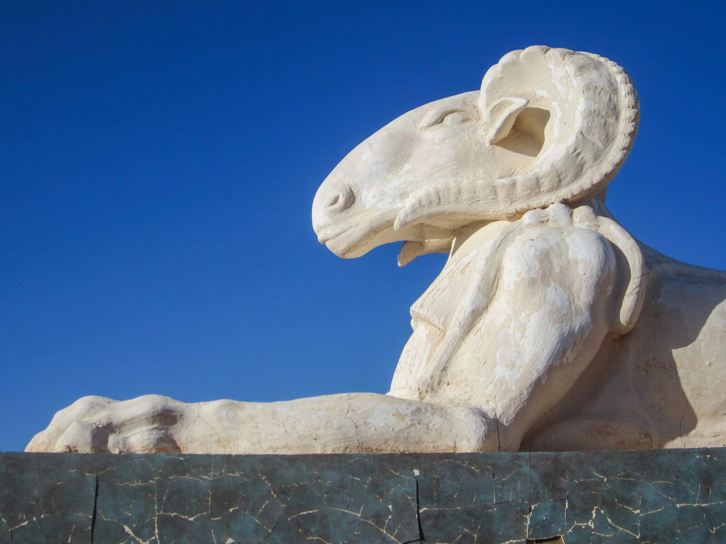 Atlas acts as a stand-in for many countries of the Middle East, but Egypt in particular, as attested by the numerous set pieces, like this ram-headed sphinx.