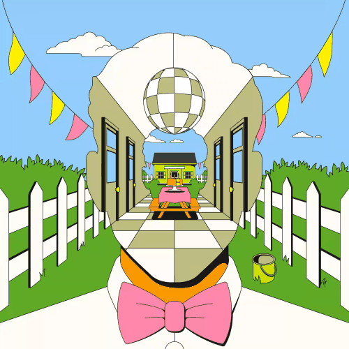 A gif showing scenes from the house in the immersive experience Theater of the Mind