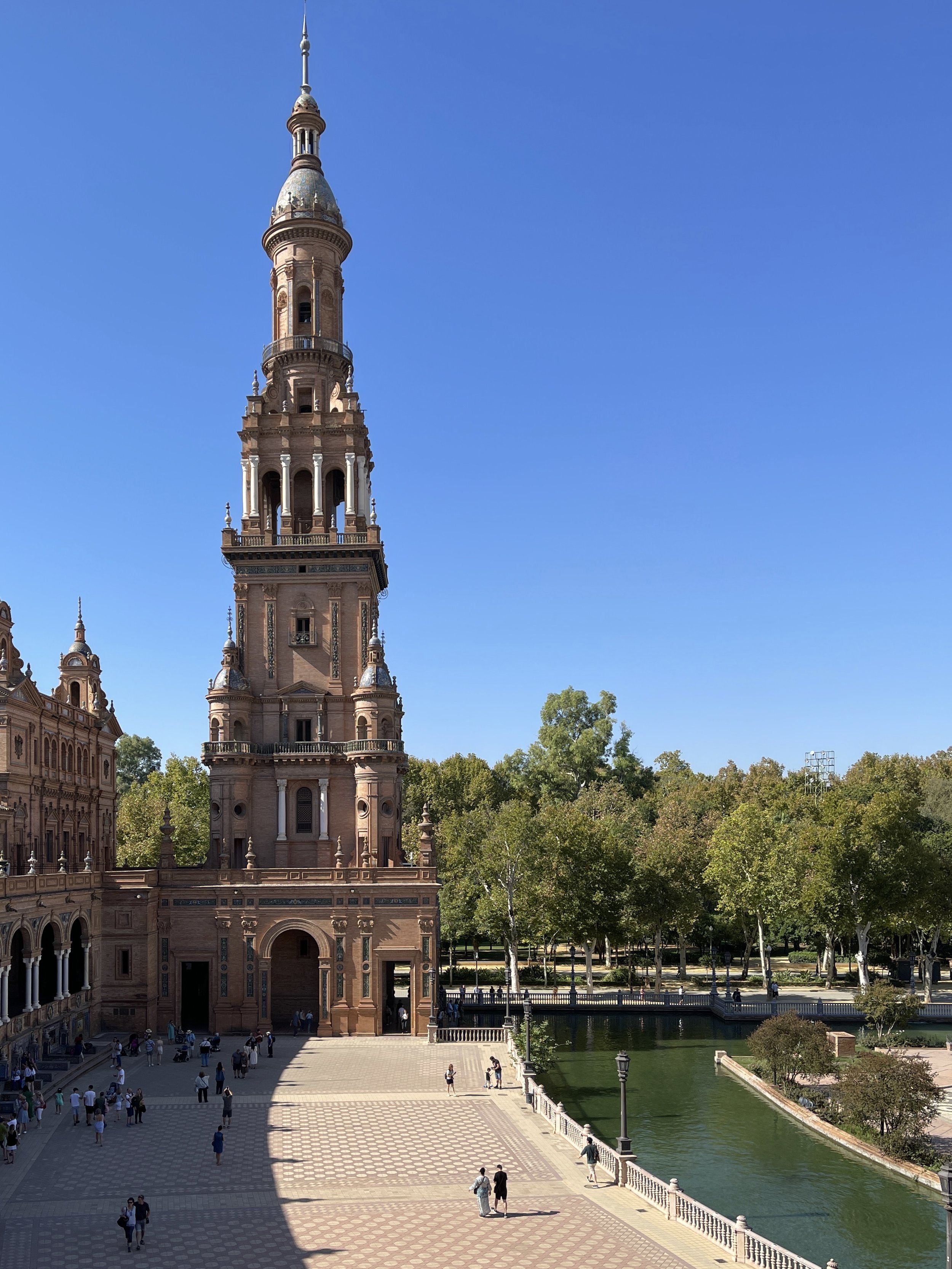 One of the towers on the moat of the Plaza de España in Sevilla, Spain