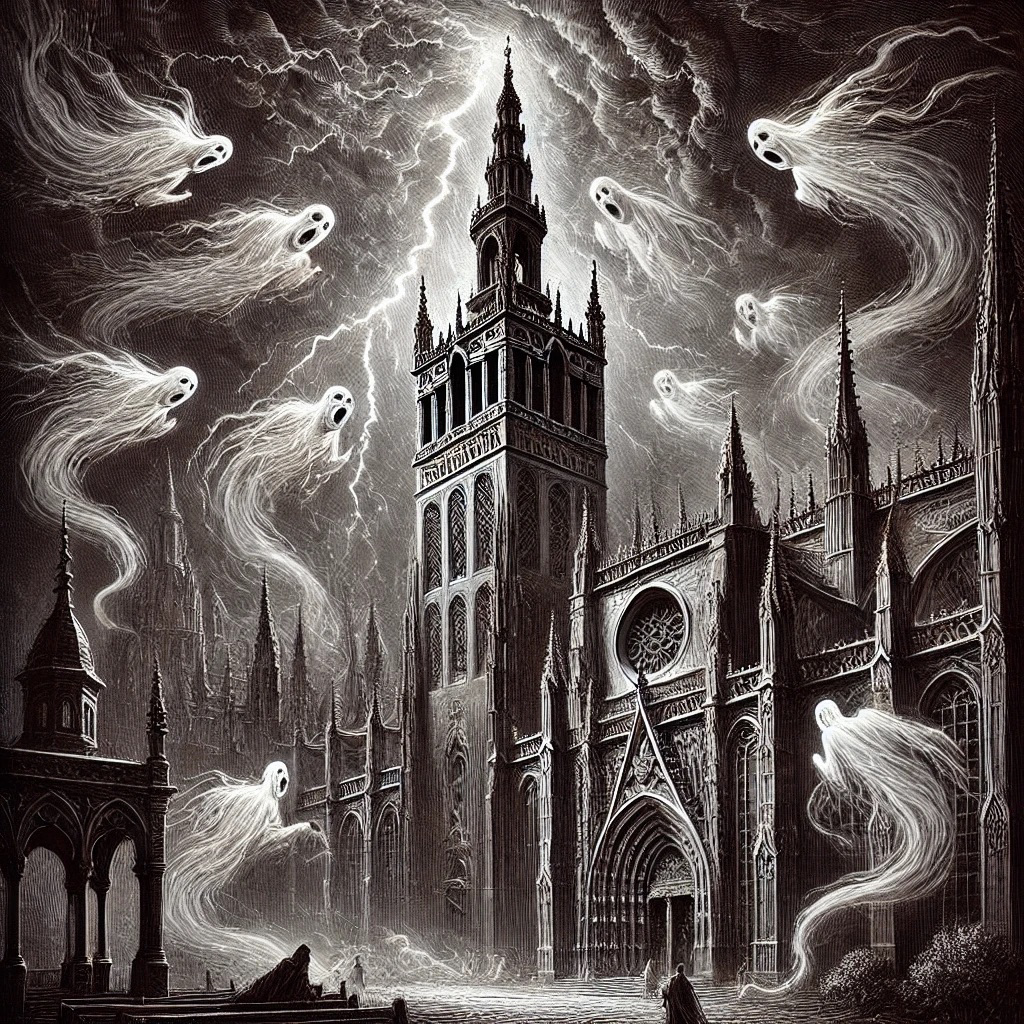Ghosts swarm around Seville Cathedral