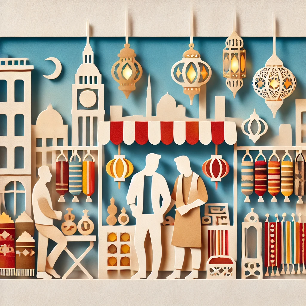 Men shop at a Middle Eastern market in New York City