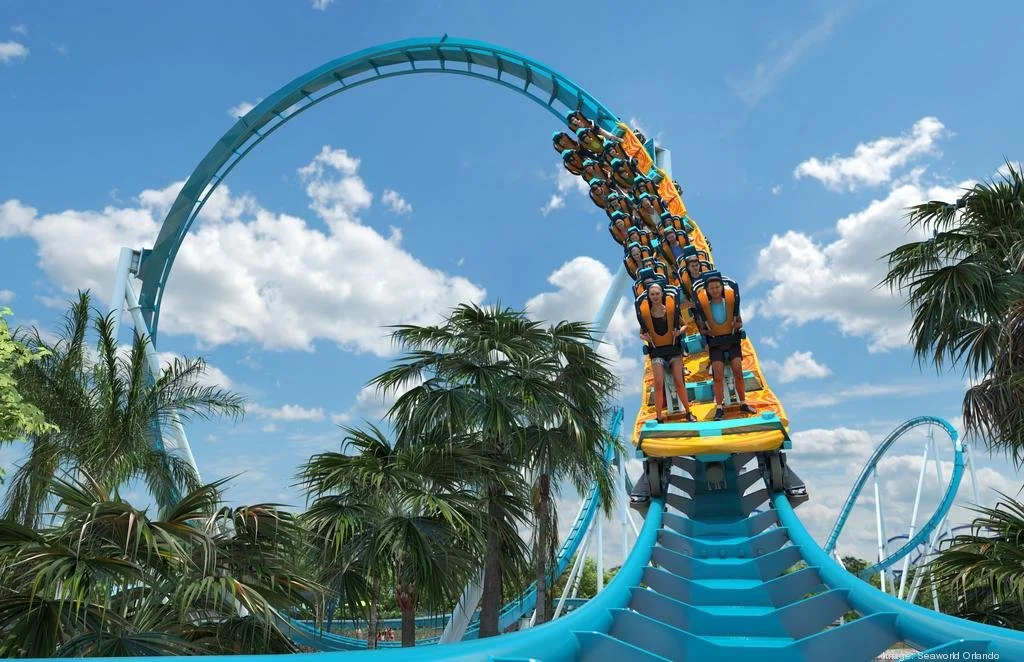 A roller coaster coming out of a loop at Sea World, Orlando, Florida