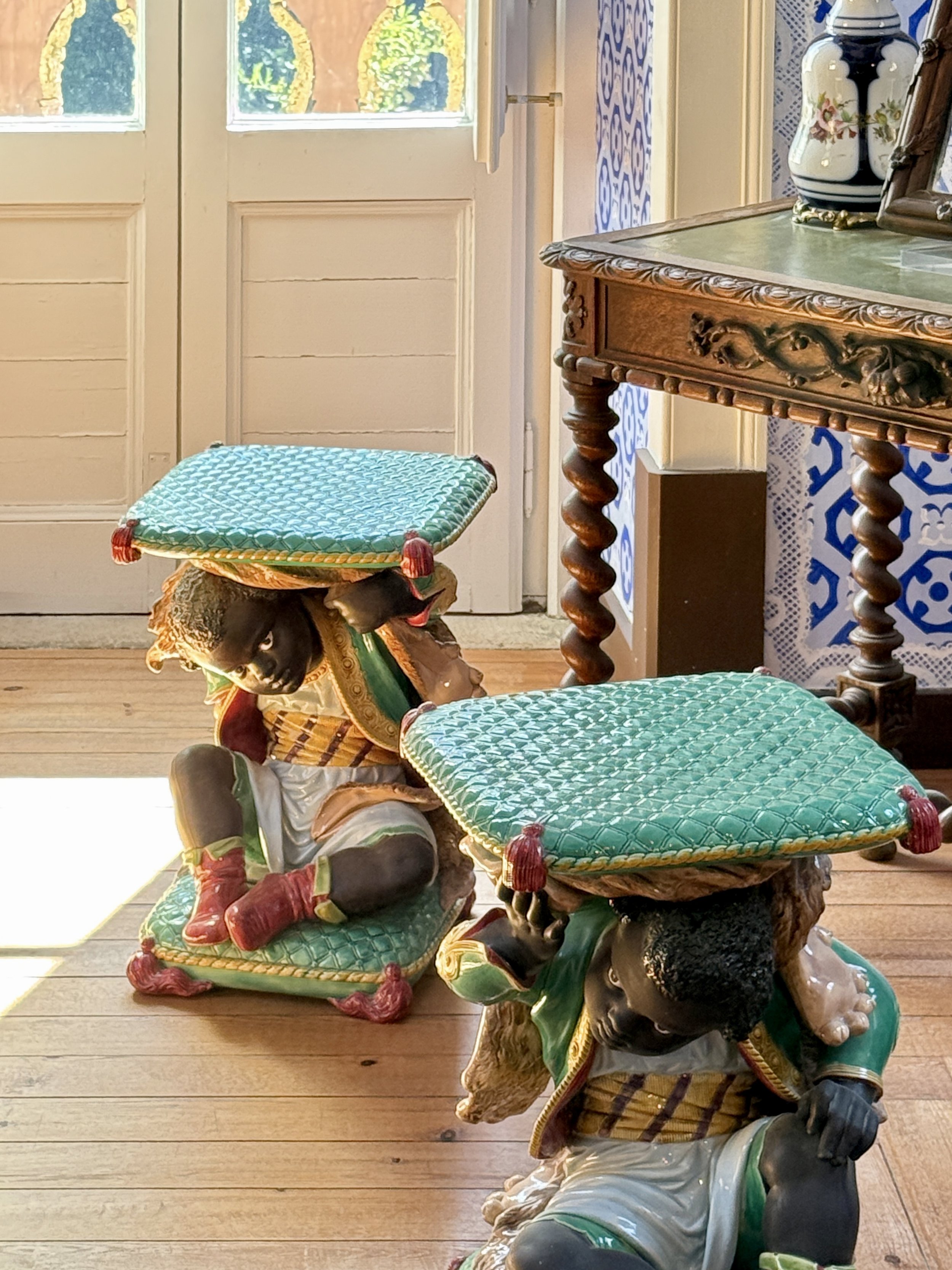 Racist stools depicting "Blackamoors" at the Chalet da Condessa d’Edla, depticting slave children