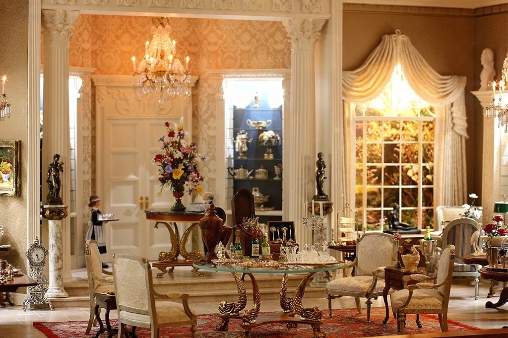 The Silver Queen exhibit with a fancy setting at the Mini Time Machine Museum of Miniatures in Tucson, Arizona