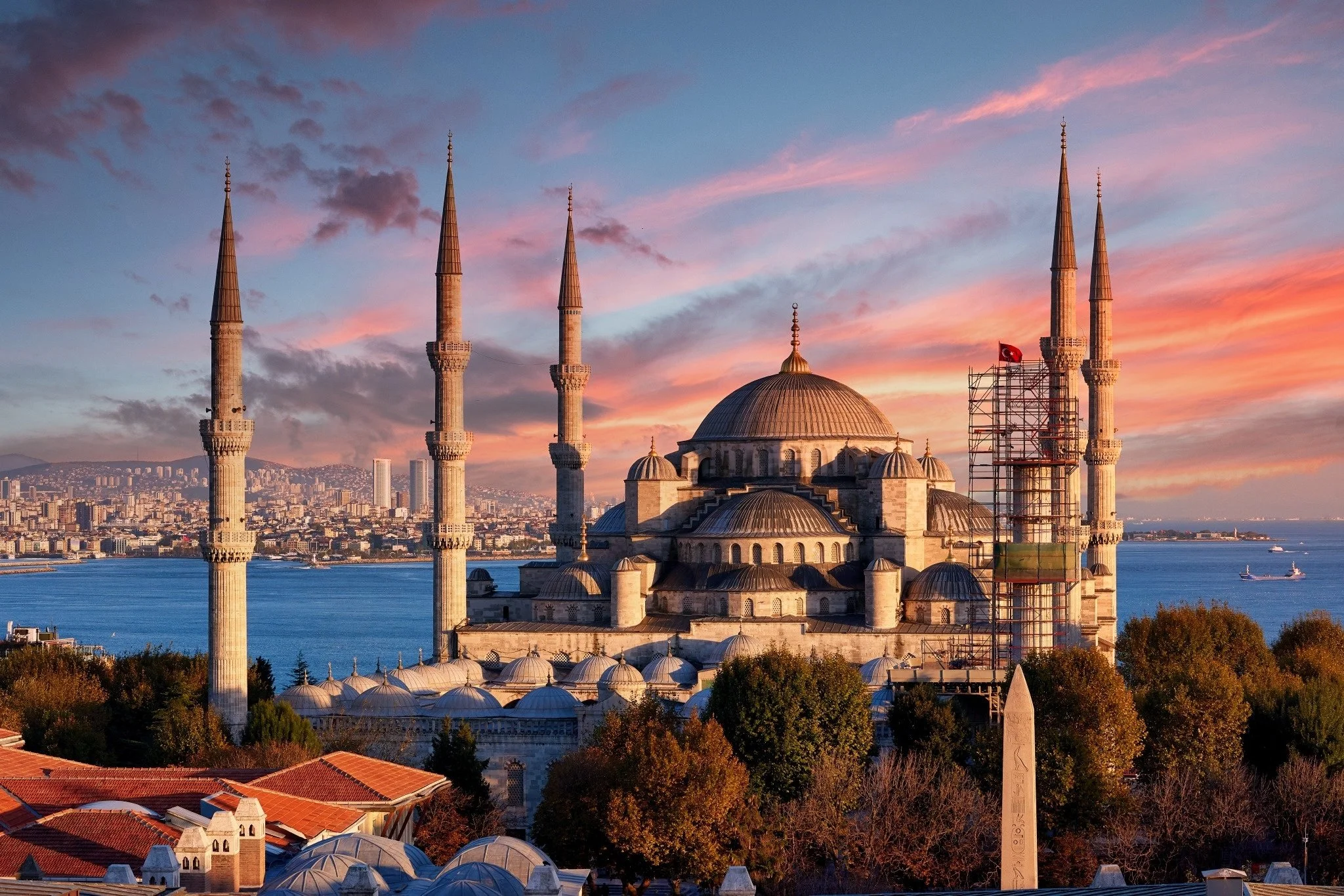 The Hagia Sophia at sunset in Istanbul, Turkey