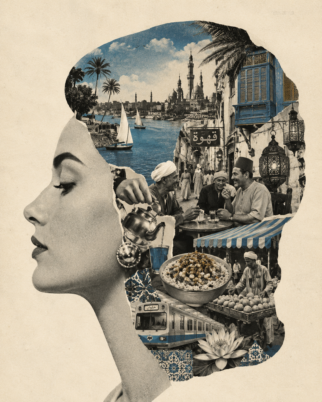 Scenes from daily life in Egypt inside a woman's head and hair