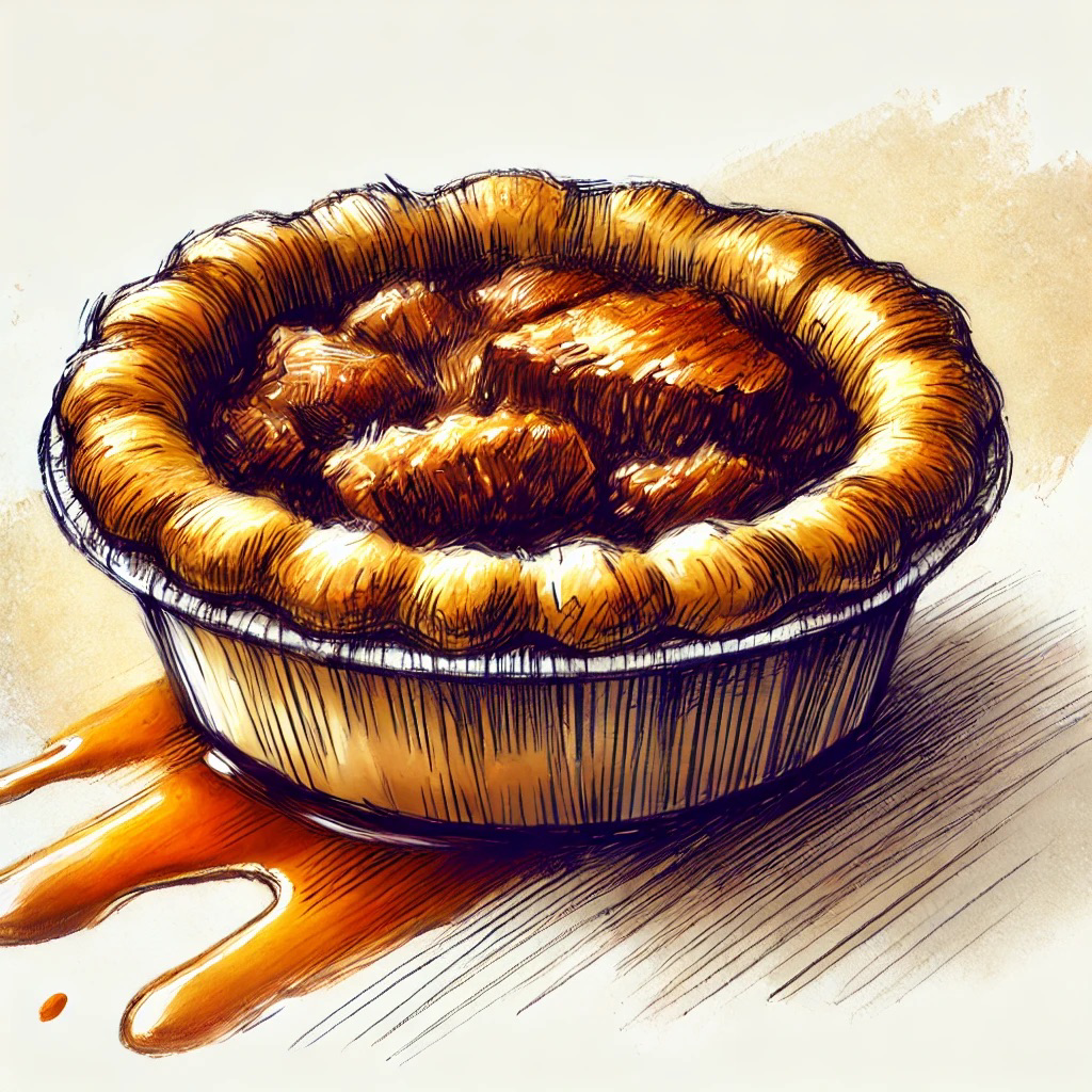 Watercolor of steak and ale pie
