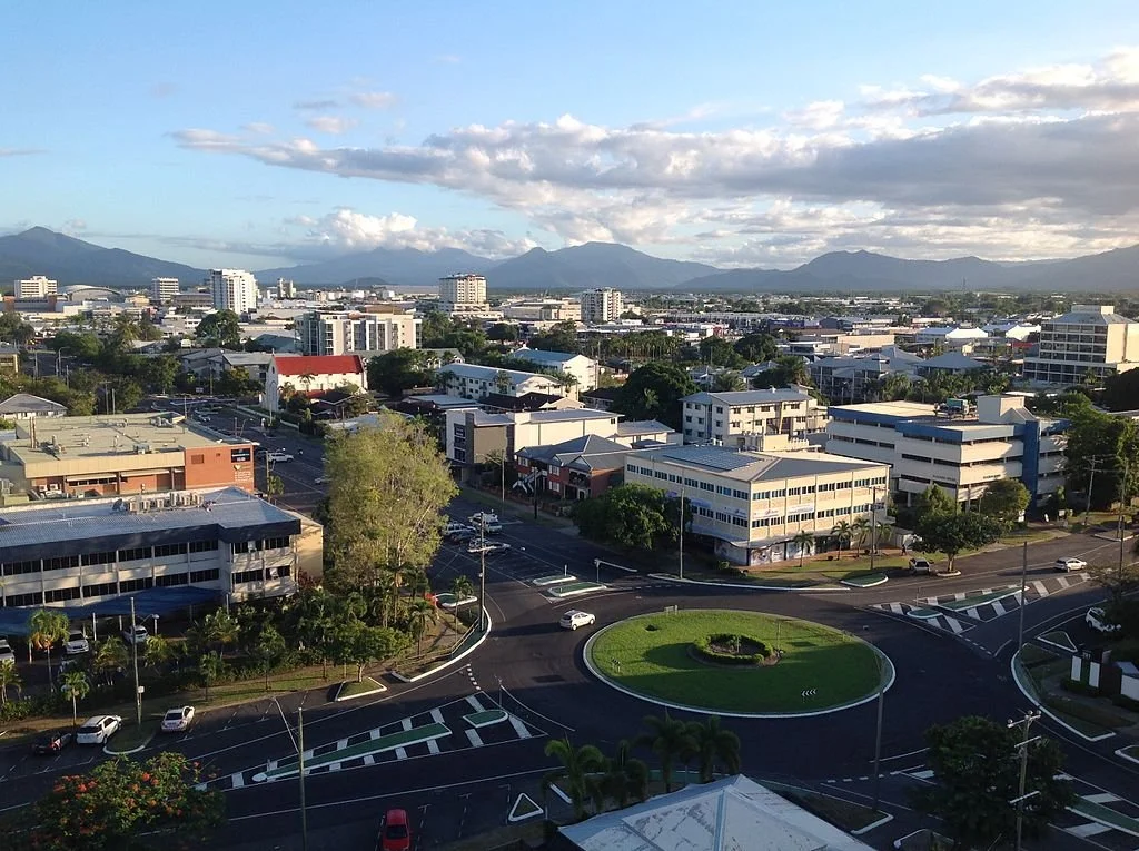 Cairns, Australia CBD with grassy roundabout