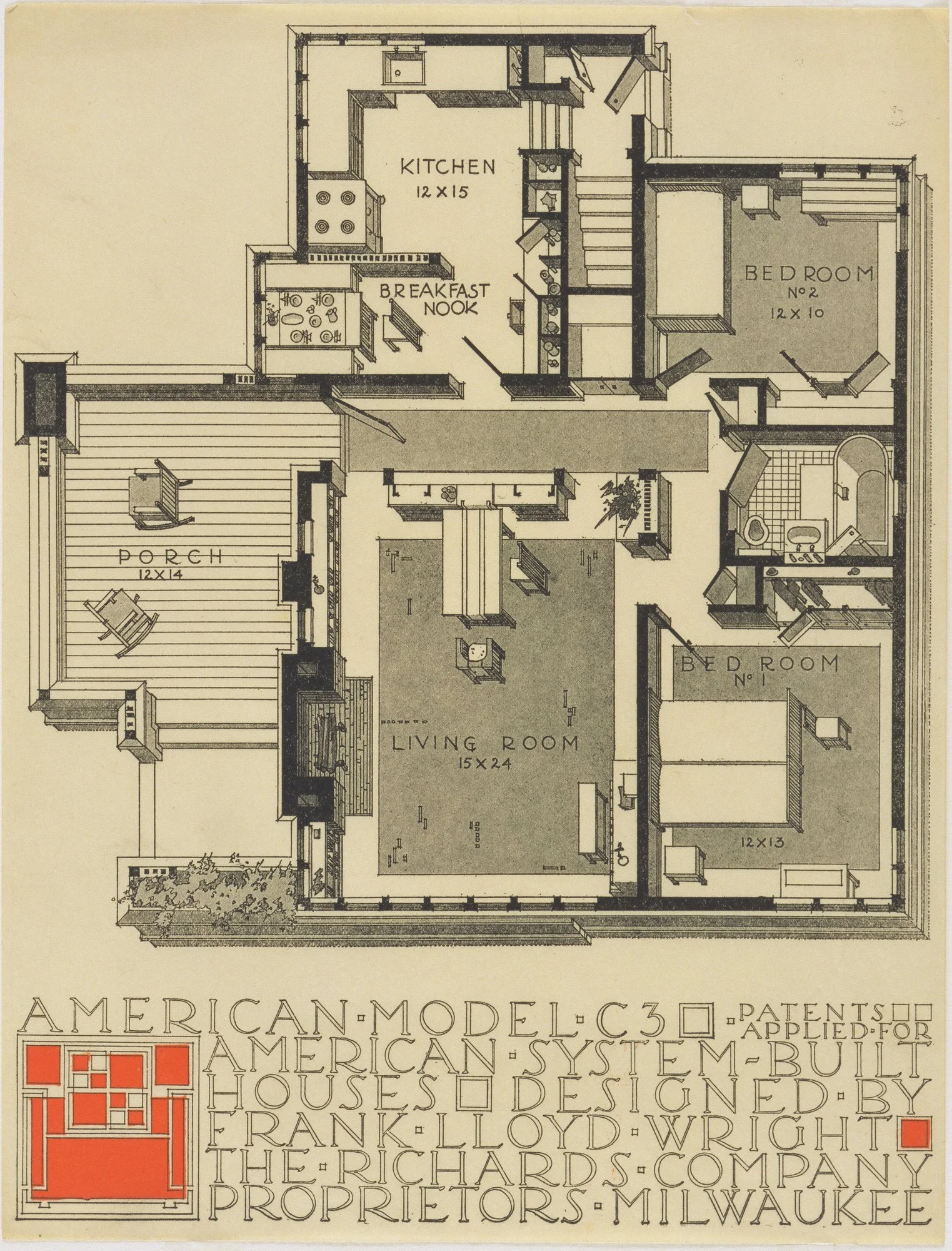 A floorplan for the homes along Frank Lloyd Wright's Burnham Block