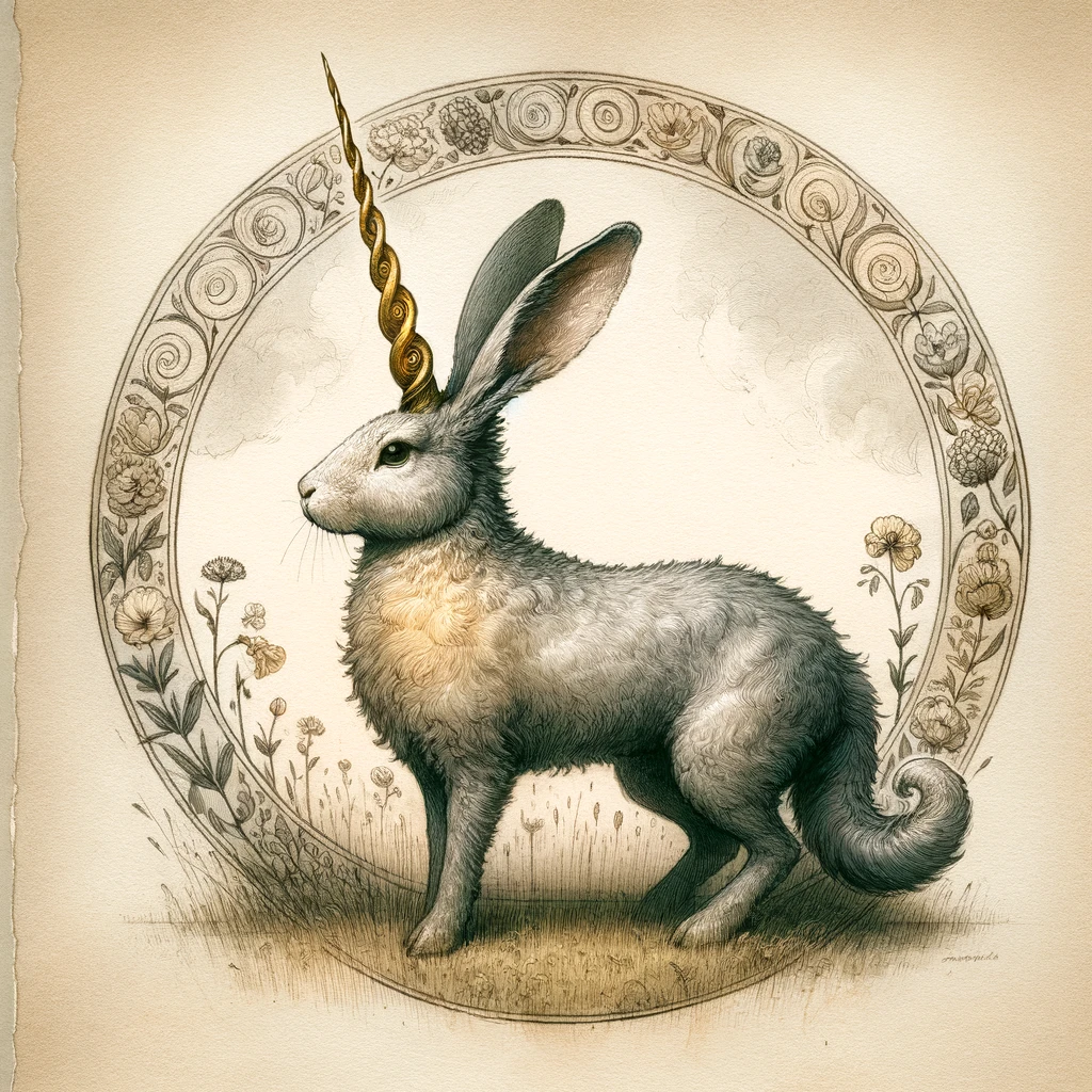 An al-miraj, a rabbitlike creature with a spiraling horn