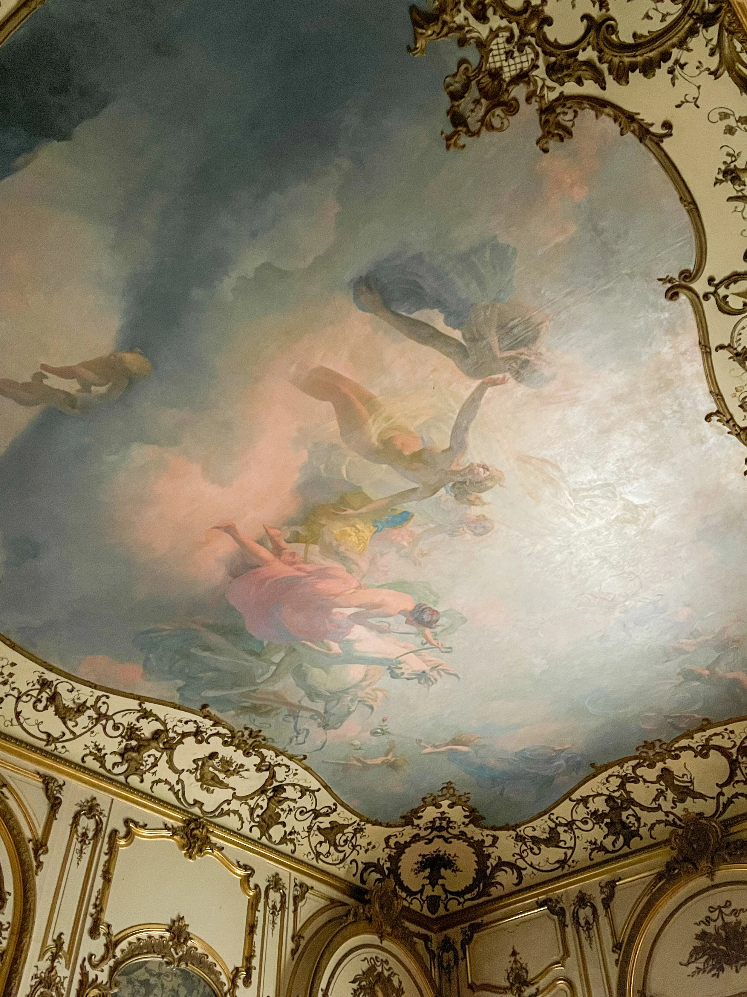 Mural of Aurora and Tithonus on the ceiling of Louise's sitting room at Aurora and Tithonus