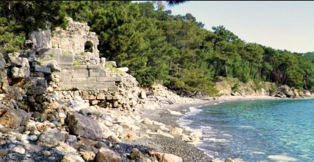 Waterfront stone ruins in Phaselis, Turkey