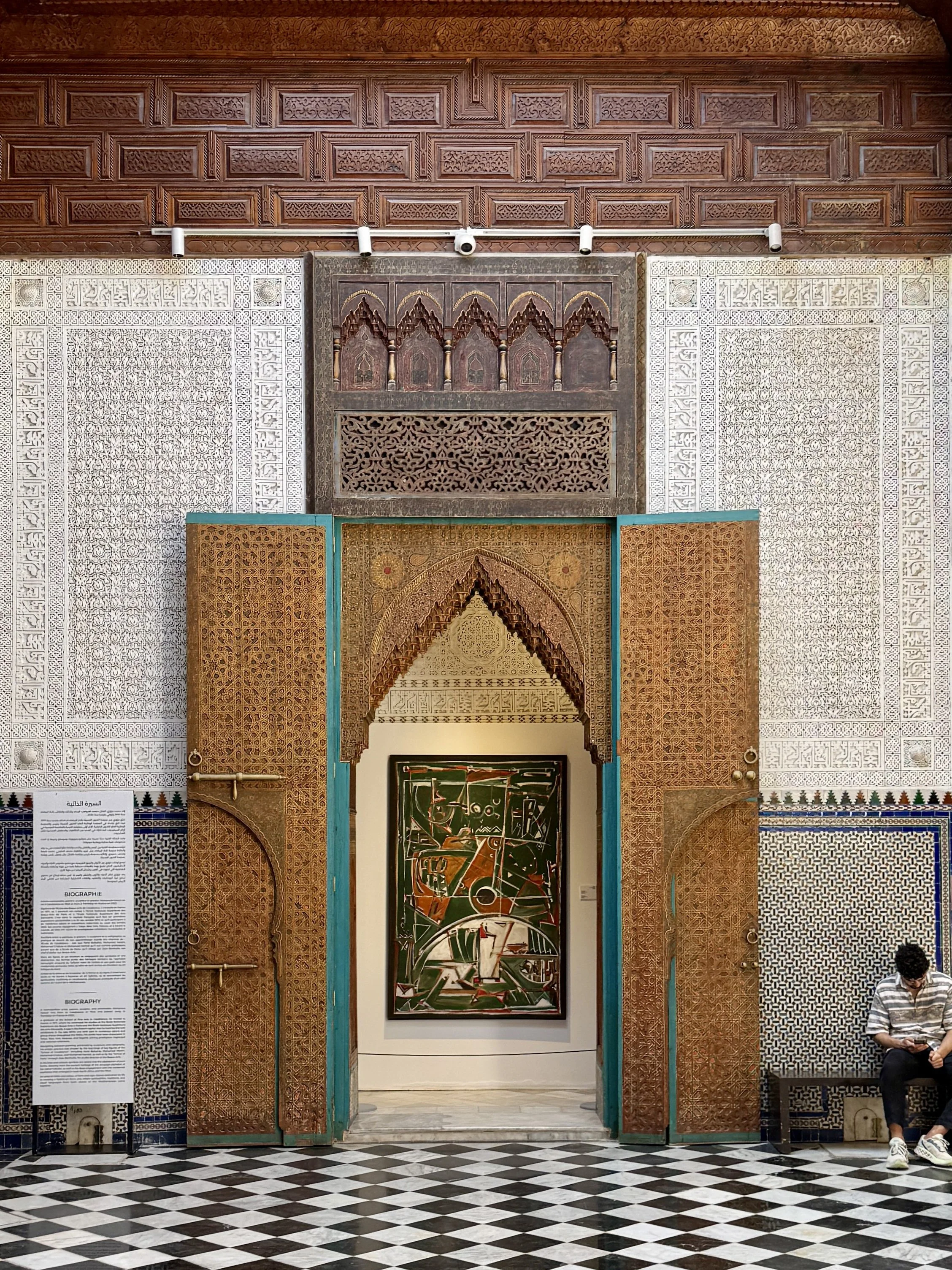 Looking into a gallery room in the reception area of Dar el Bacha in Marrakech