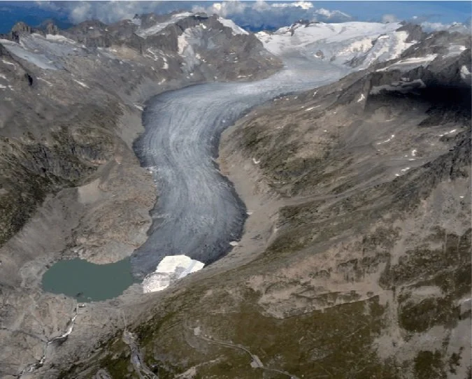 The snaking Rhone Glacier in the Swiss Alps