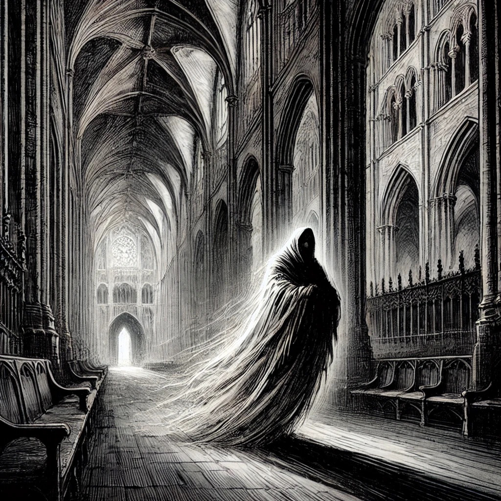 A ghost in ragged cloak wanders the Seville Cathedral