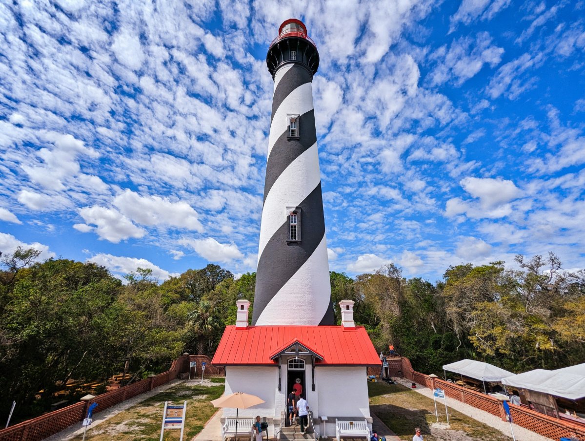 Black and white diagonally striped St. Augustine Lighthouse in St. Augustine, Florida