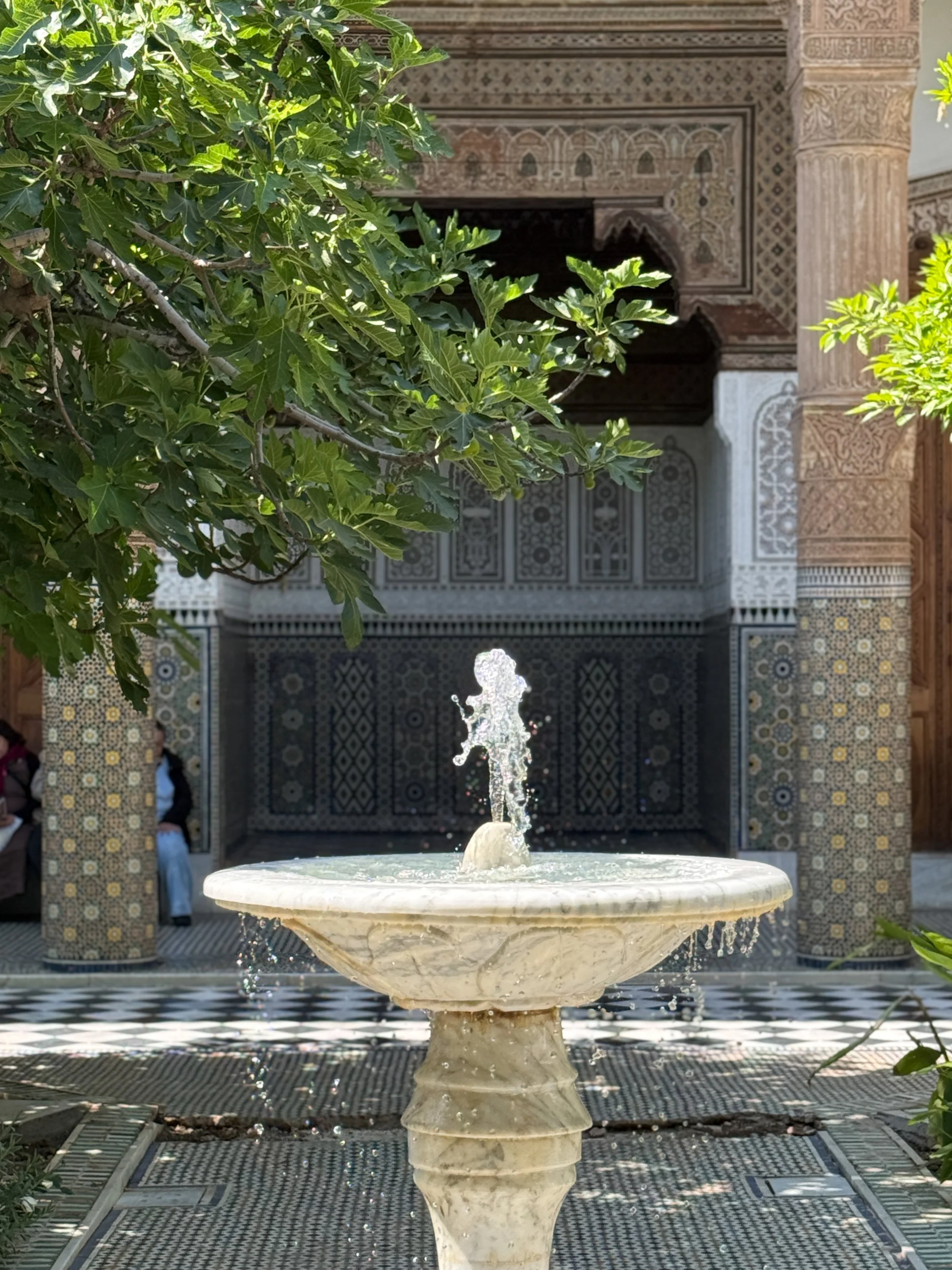 A fountain gurgles in the central courtyard of Dar el Bacha in Marrakech, Morocco