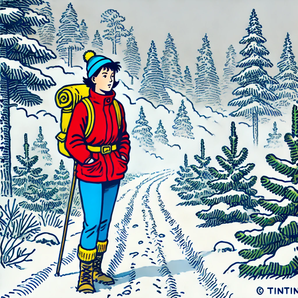 A woman hiker stands on a path in the woods