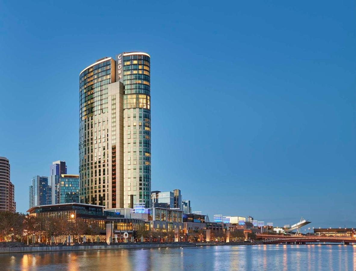 Exterior of the Crown Towers Melbourne on the water