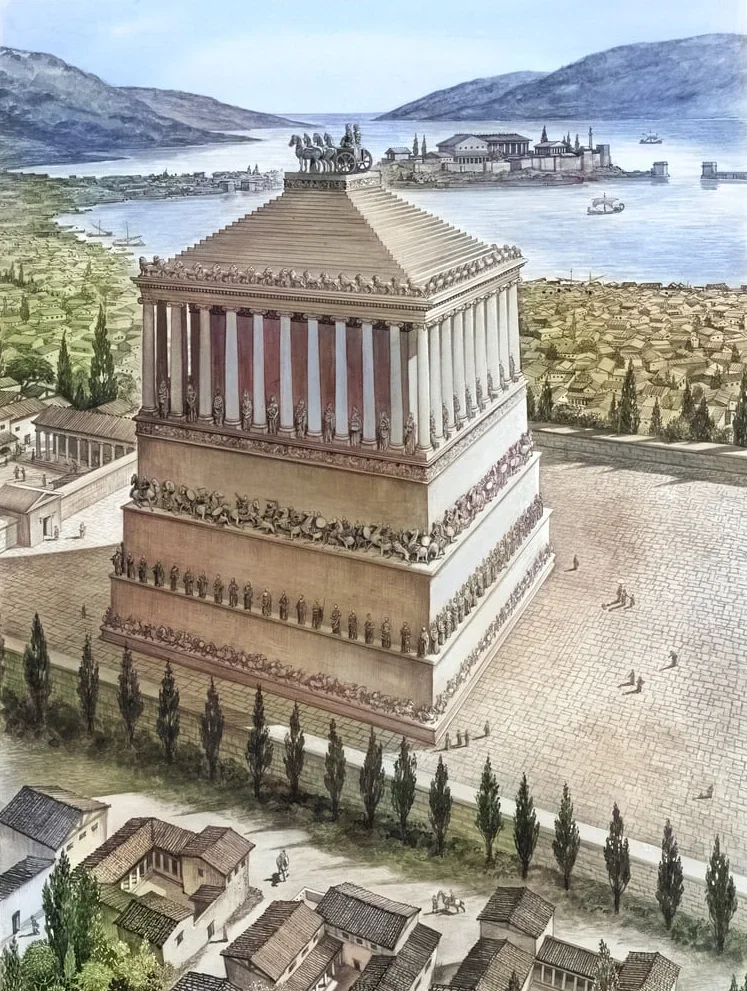 The Mausoleum of Halikarnassos by the water, a Wonder of the Ancient World