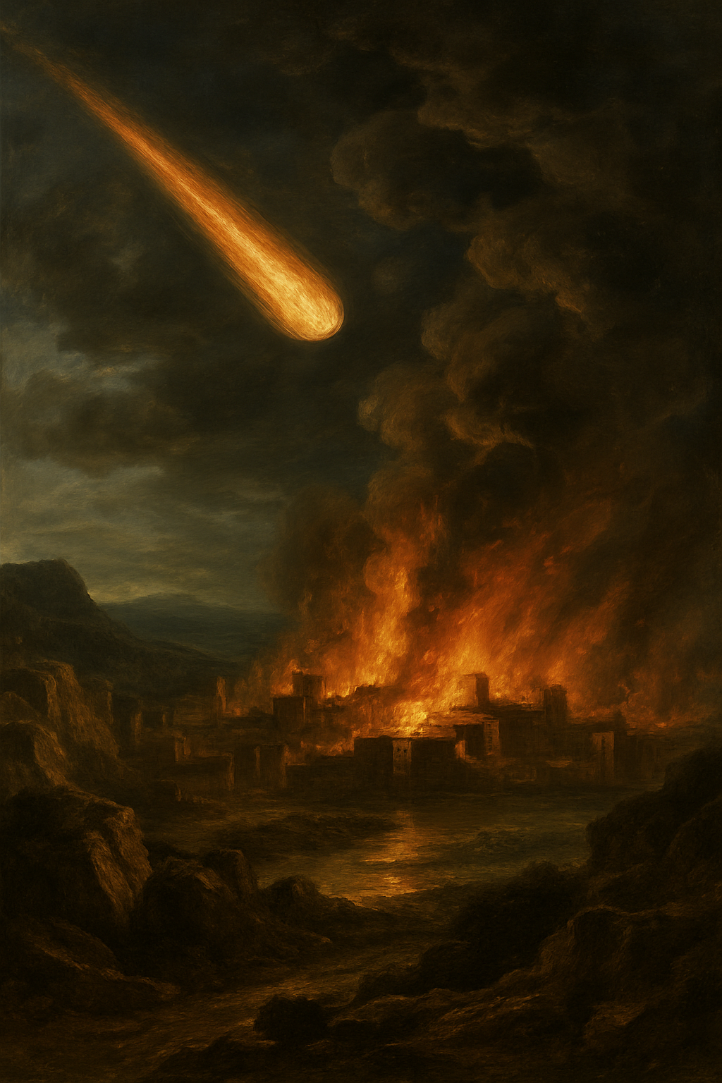 A meteor or fire from heaven shoots down up the city of Sodom