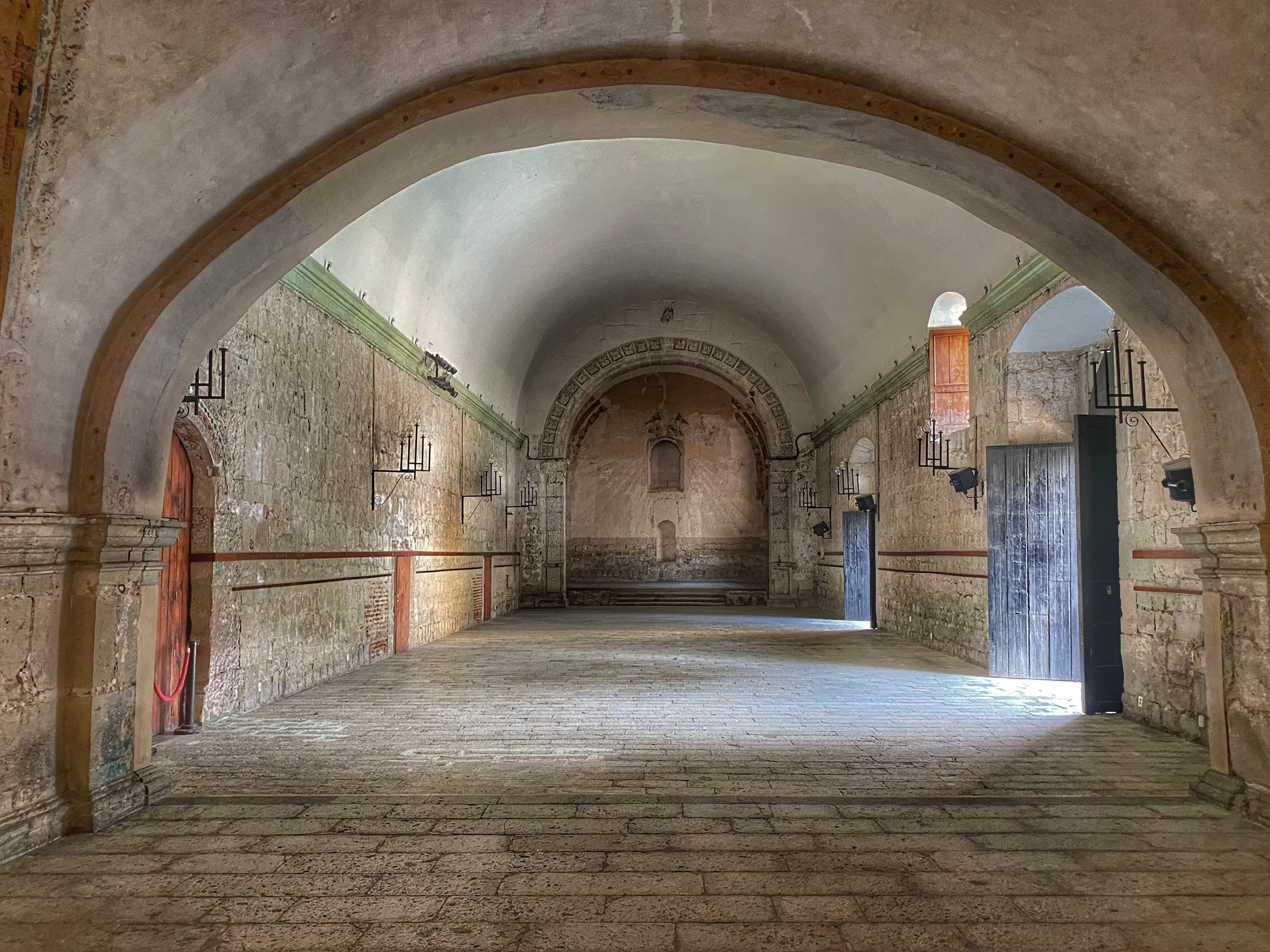 The old chapel, a cavernous empty stone room, at the Quinta Real hotel in Oaxaca, Mexico