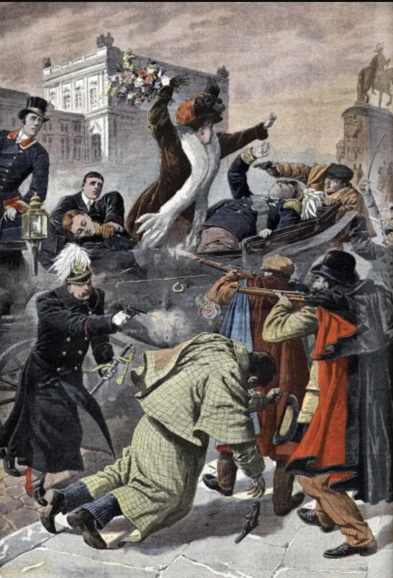 The cover of Le Petit Journal’s February 1908 edition depicted the regicide of Dom Carlos and his heir